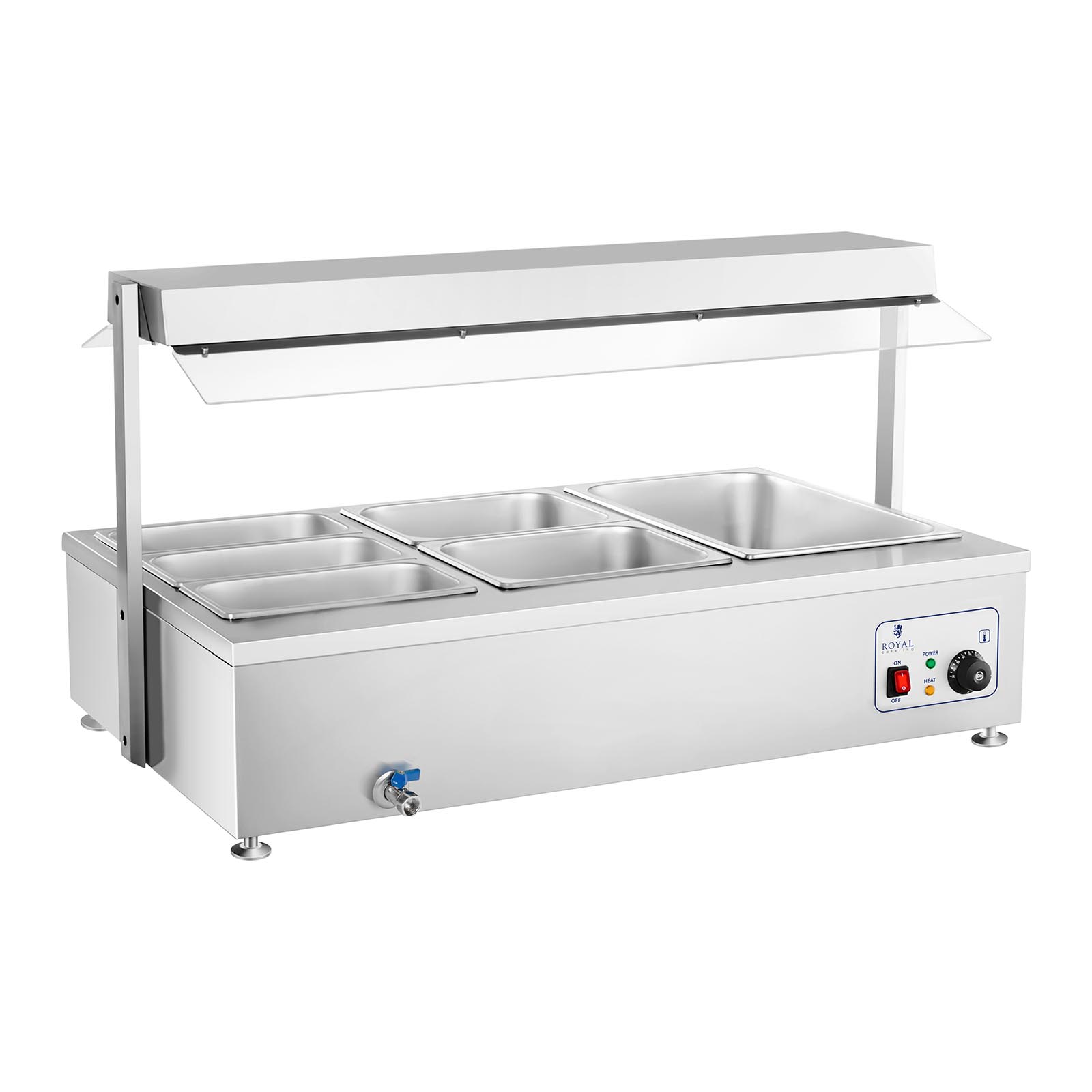 Royal Catering Bain Marie - 6 GN - mit Fleischaufsatz und Ablaufhahn RCBM-6WA