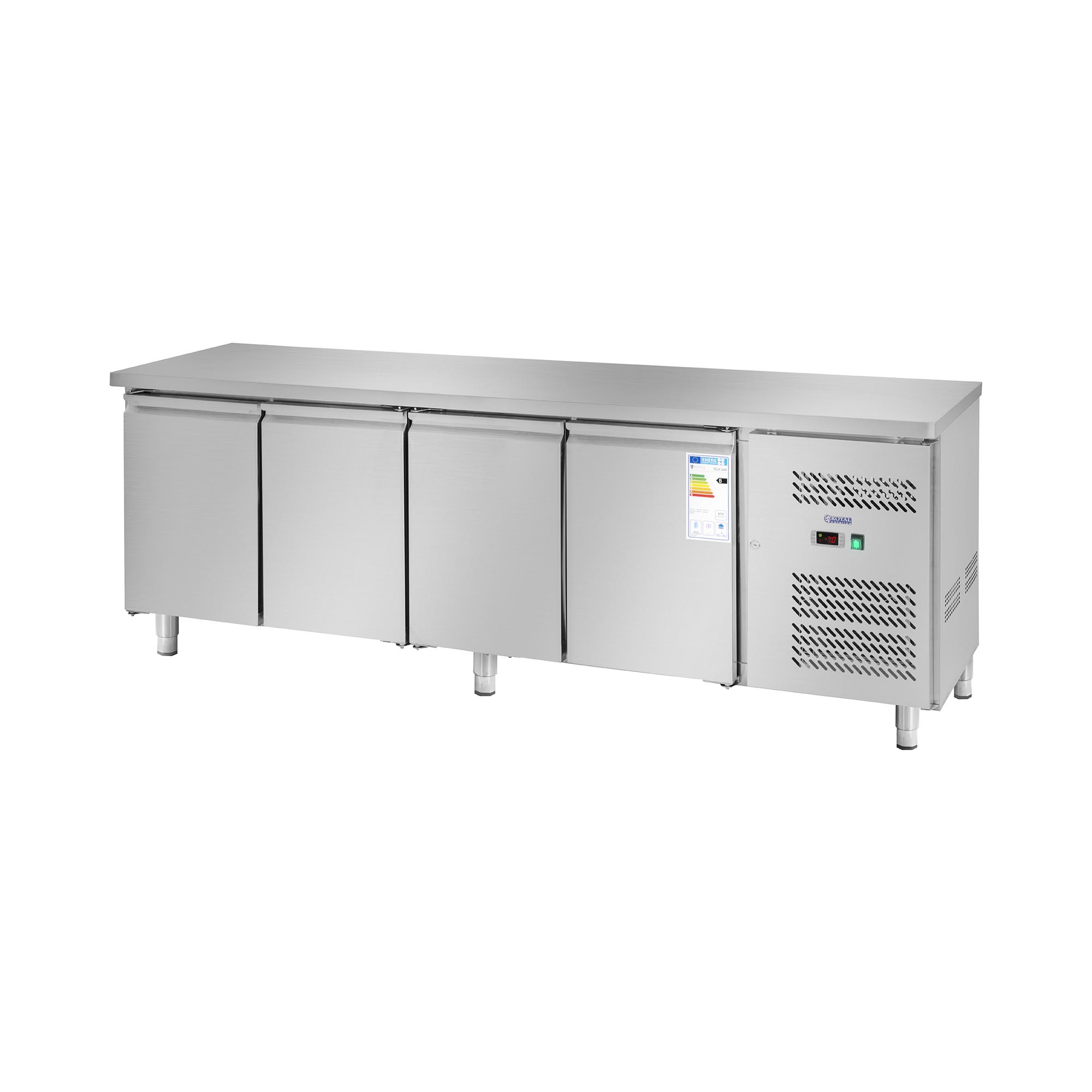 Toonbankkoelkast - 450 L - 4 compartimenten - 227 x 64 cm - Klasse B - roestvrij staal - Royal Catering