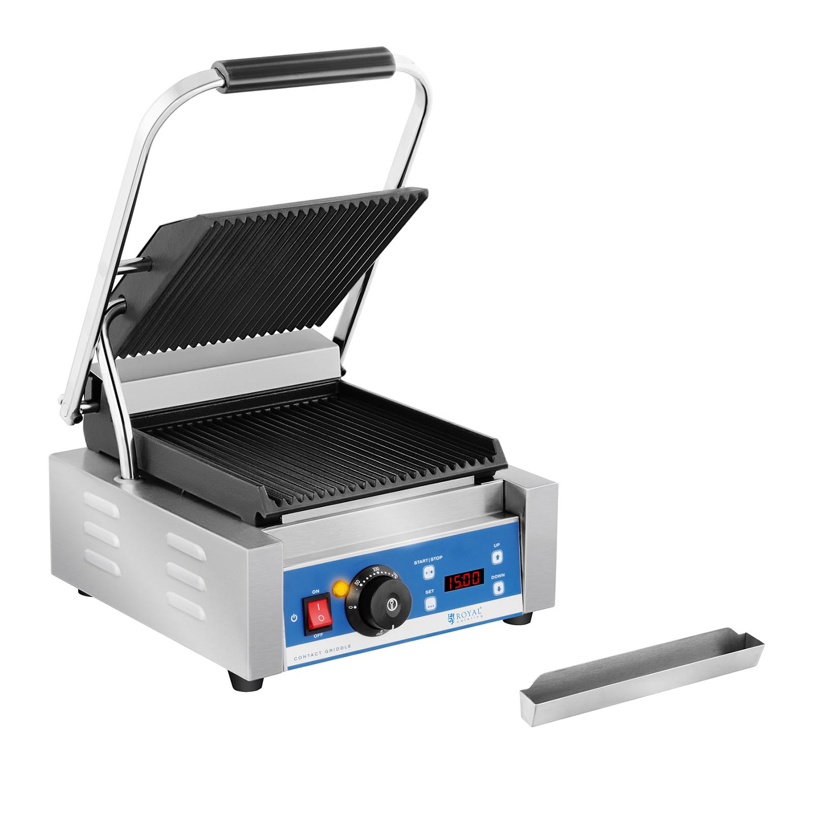 Royal Catering Kontaktgrill - geriffelt- Timer - 1800 W RCKG-2200-GY