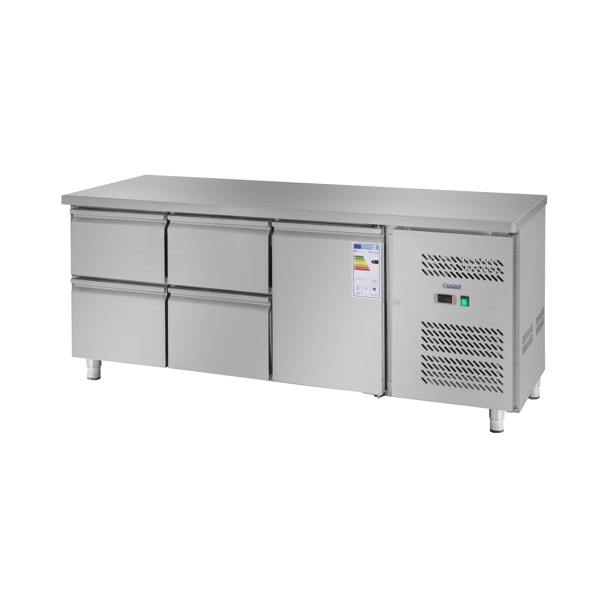 Hűtőpult - 403 l - 1 rekesz - 4 fiók - 179,5 x 71 cm - B energiaosztály - rozsdamentes acél - Royal Catering