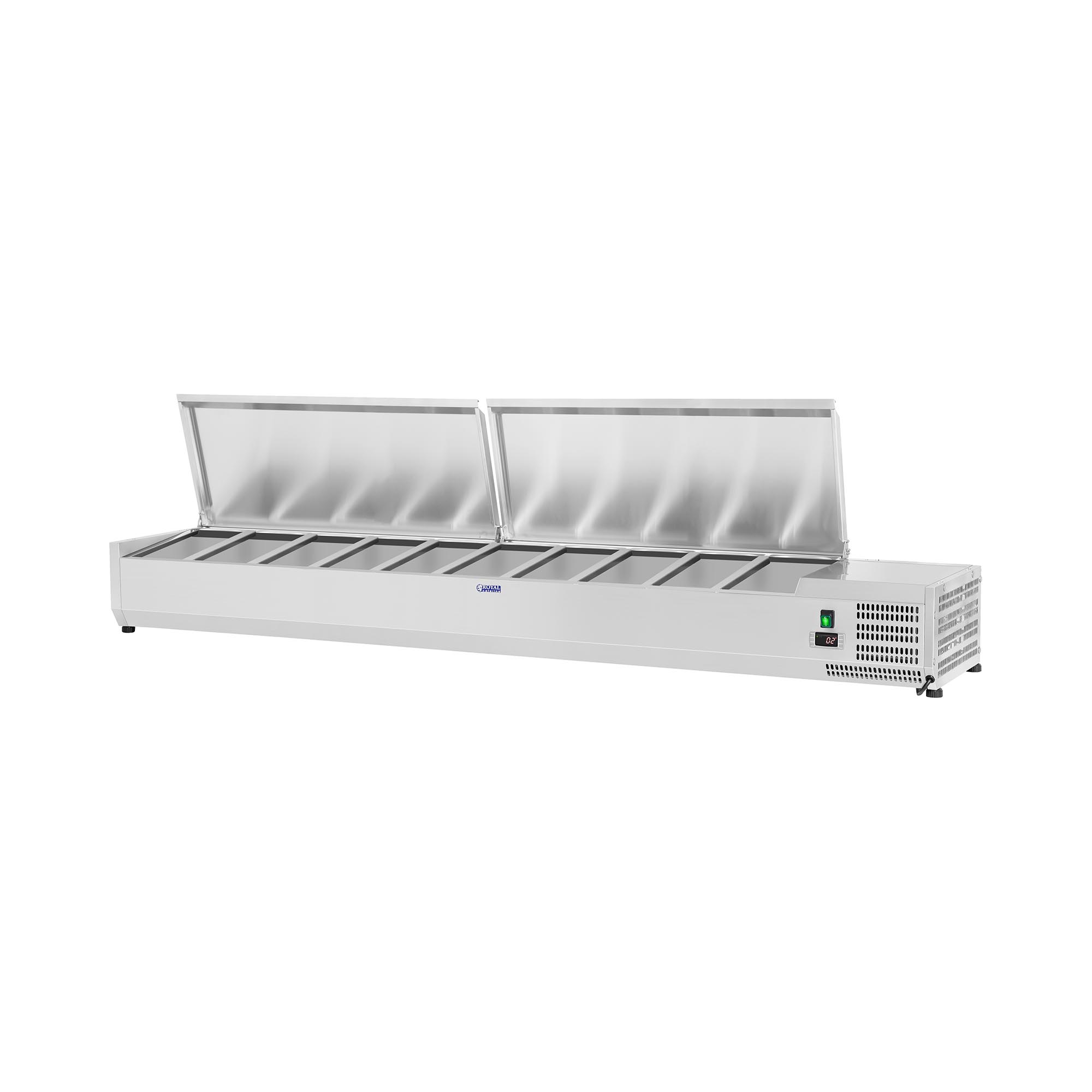 Royal Catering Kühlaufsatzvitrine - 200 x 33 cm - 10 GN 1/4 Behälter RCKV-200/33-10S