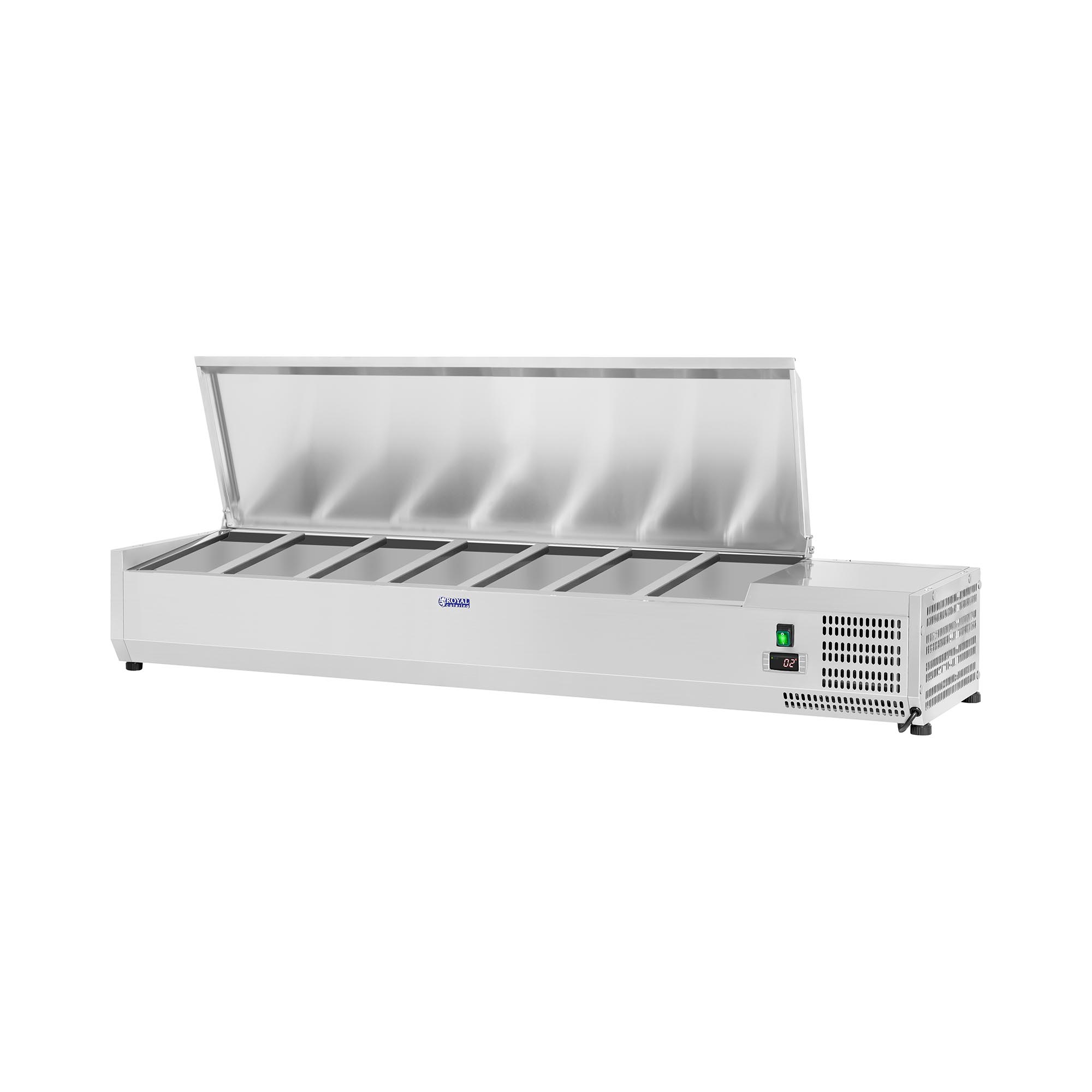 Royal Catering Kühlaufsatzvitrine - 150 x 33 cm - 7 GN 1/4 Behälter RCKV-150/33-7S