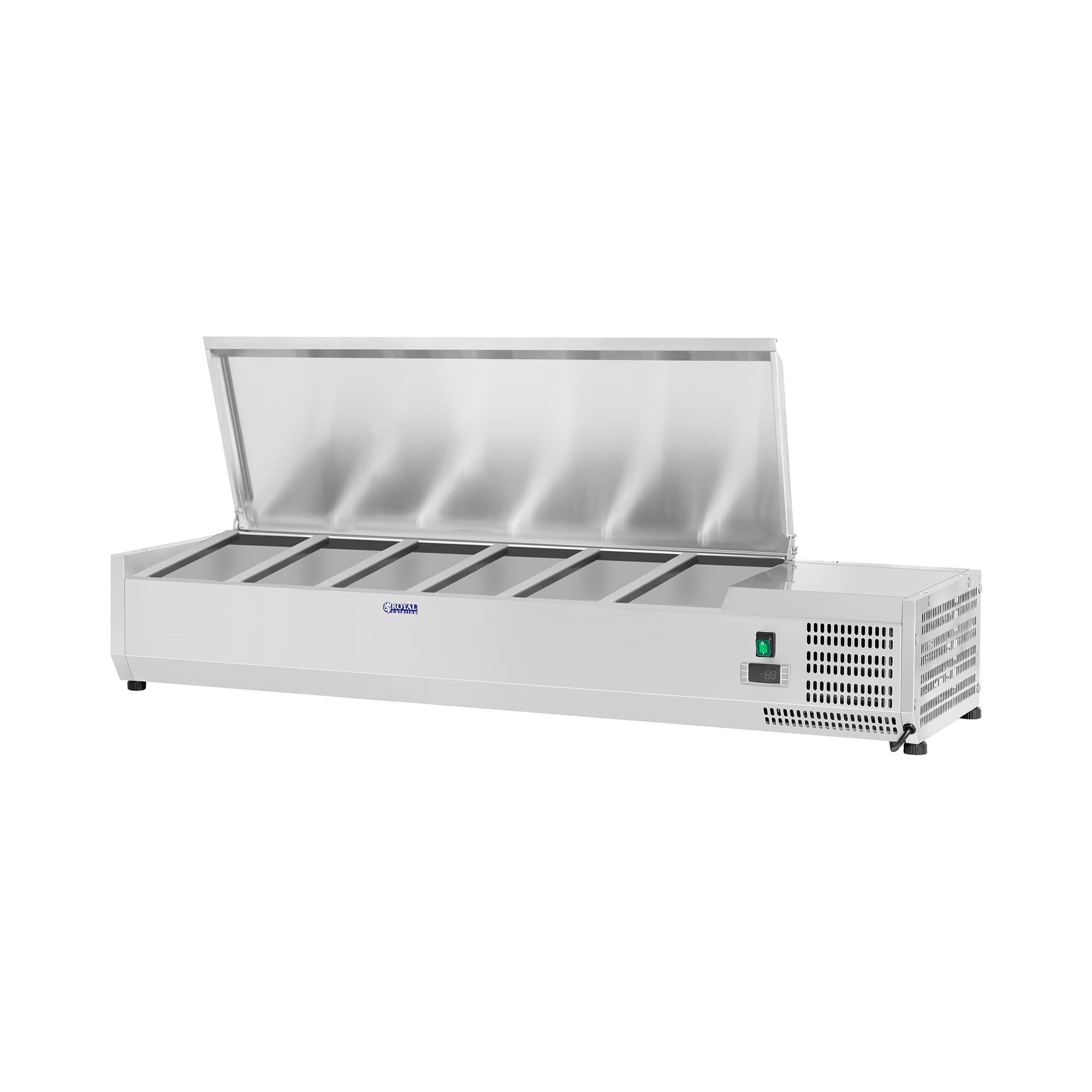 Hűtővitrin - 140 x 33 cm - 6 GN 1/4 tárolóedény | Royal Catering