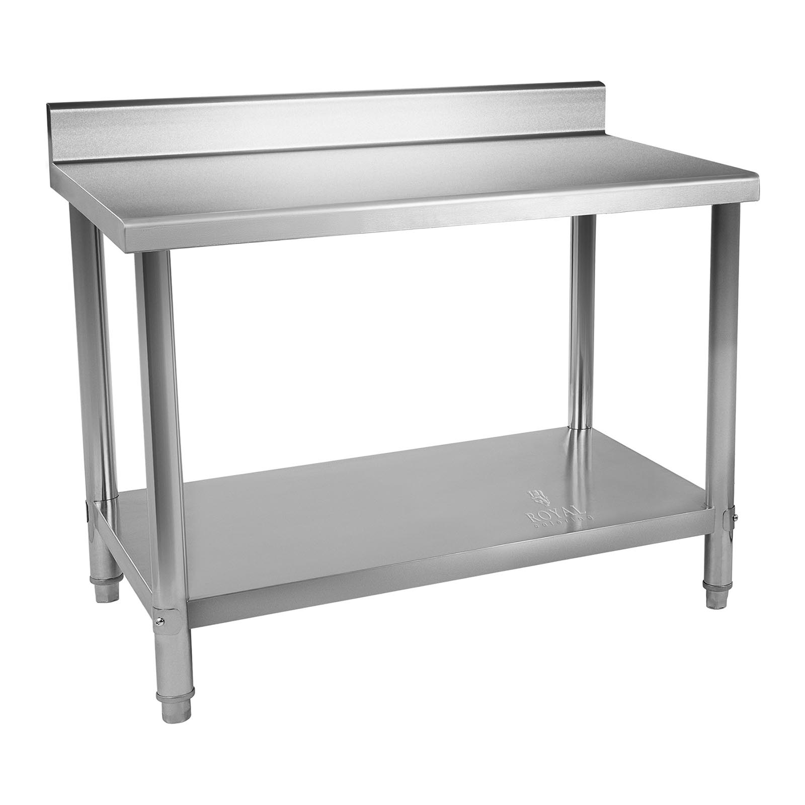 Edelstahl-Arbeitstisch - ECO - 120 x 70 cm - 115 kg - Aufkantung - Royal Catering RCAT-120/70-N