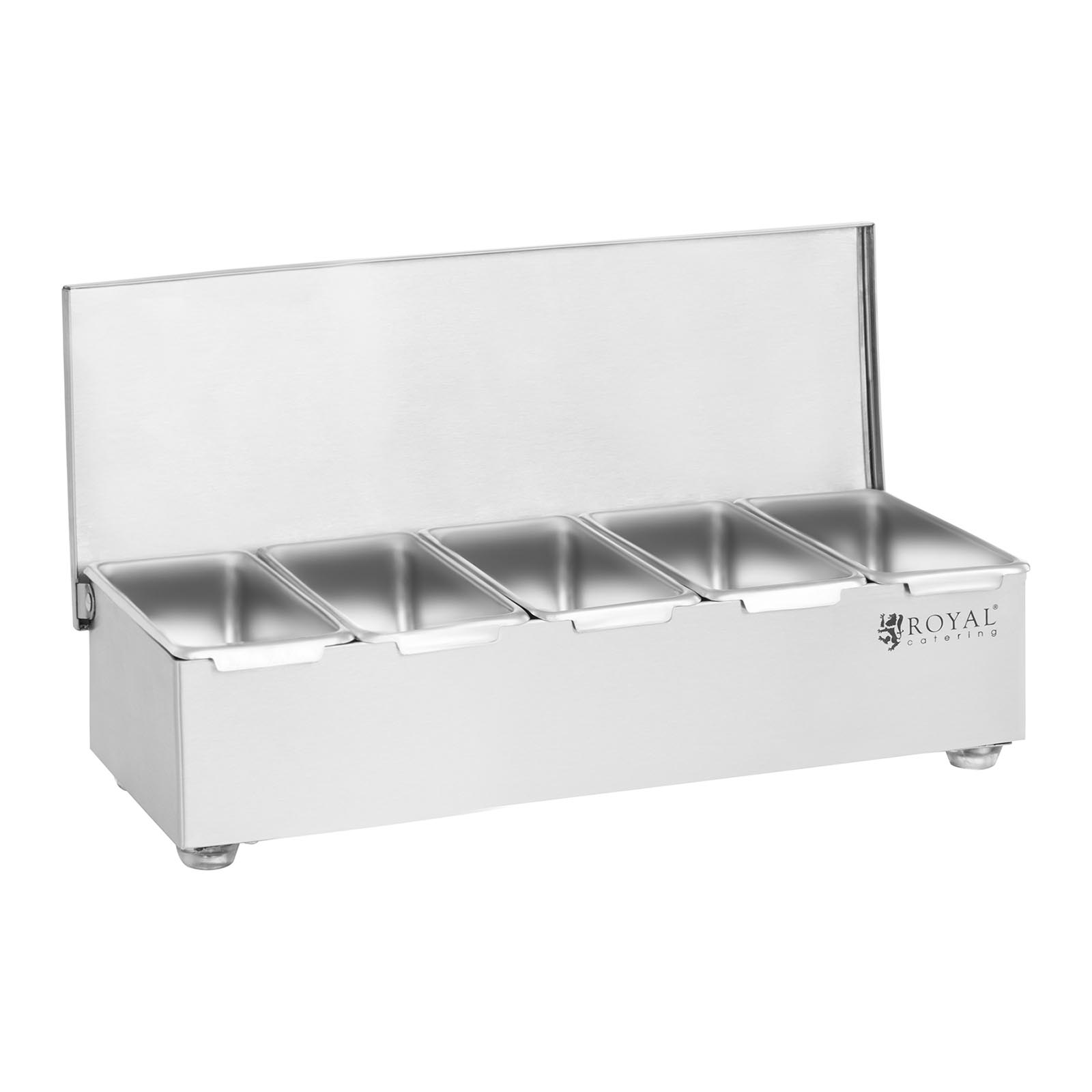 Fűszertartó pult - rozsdamentes acél - 5 x 450 ml | Royal Catering