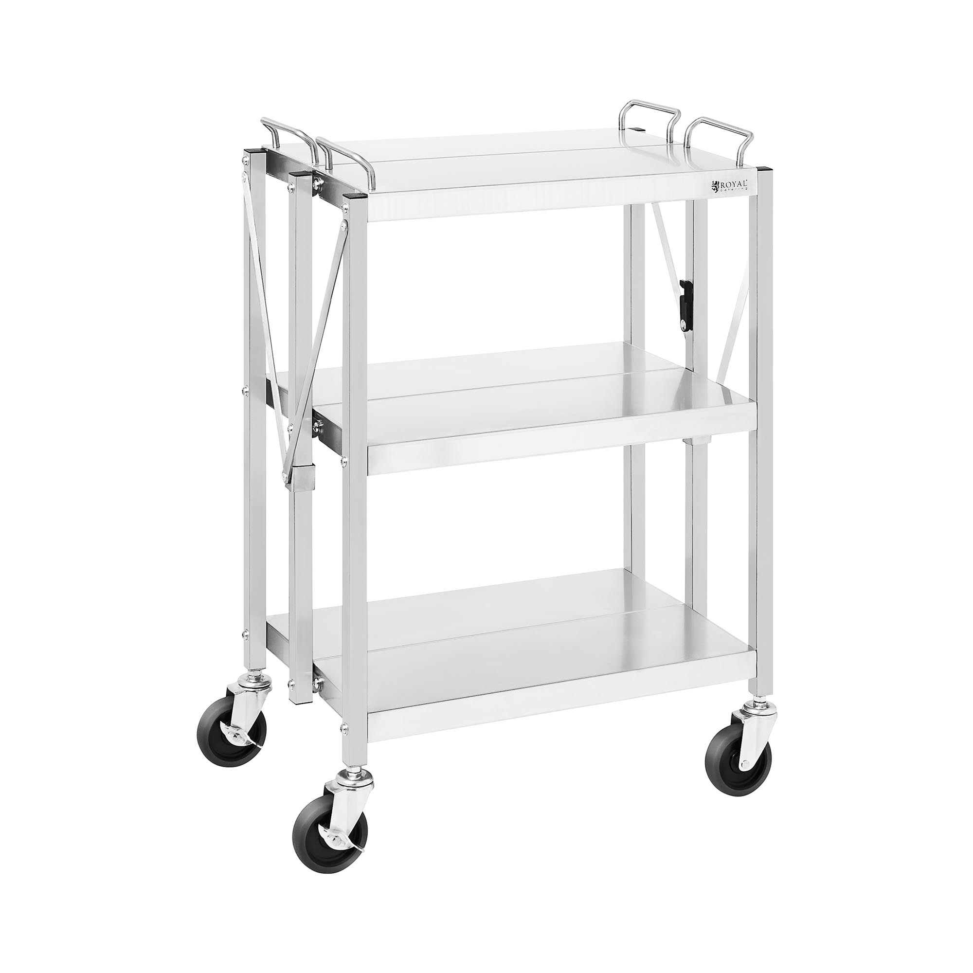 Servierwagen - Edelstahl - 3 Borde - Ablagen: 58 x 40 cm - 100 kg - klappbar - Royal Catering RC-FST635G