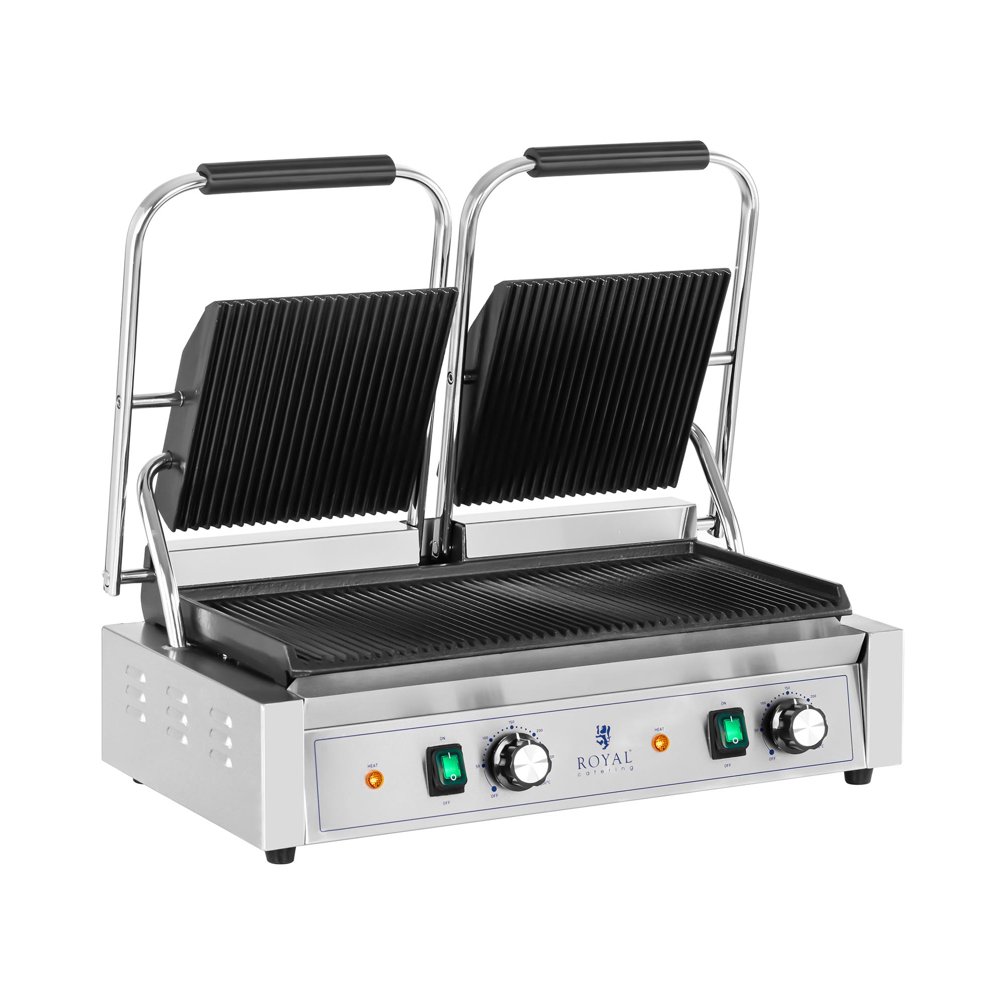 Royal Catering Doppel Kontaktgrill - 3.600 W - geriffelt RCPKG-3600-R