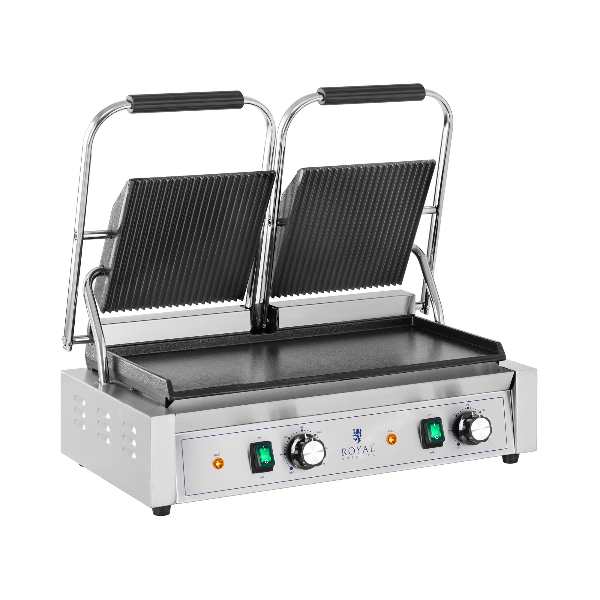 Doppel-Kontaktgrill - geriffelt + glatt - Royal Catering - 3600 W RCPKG-3600-M