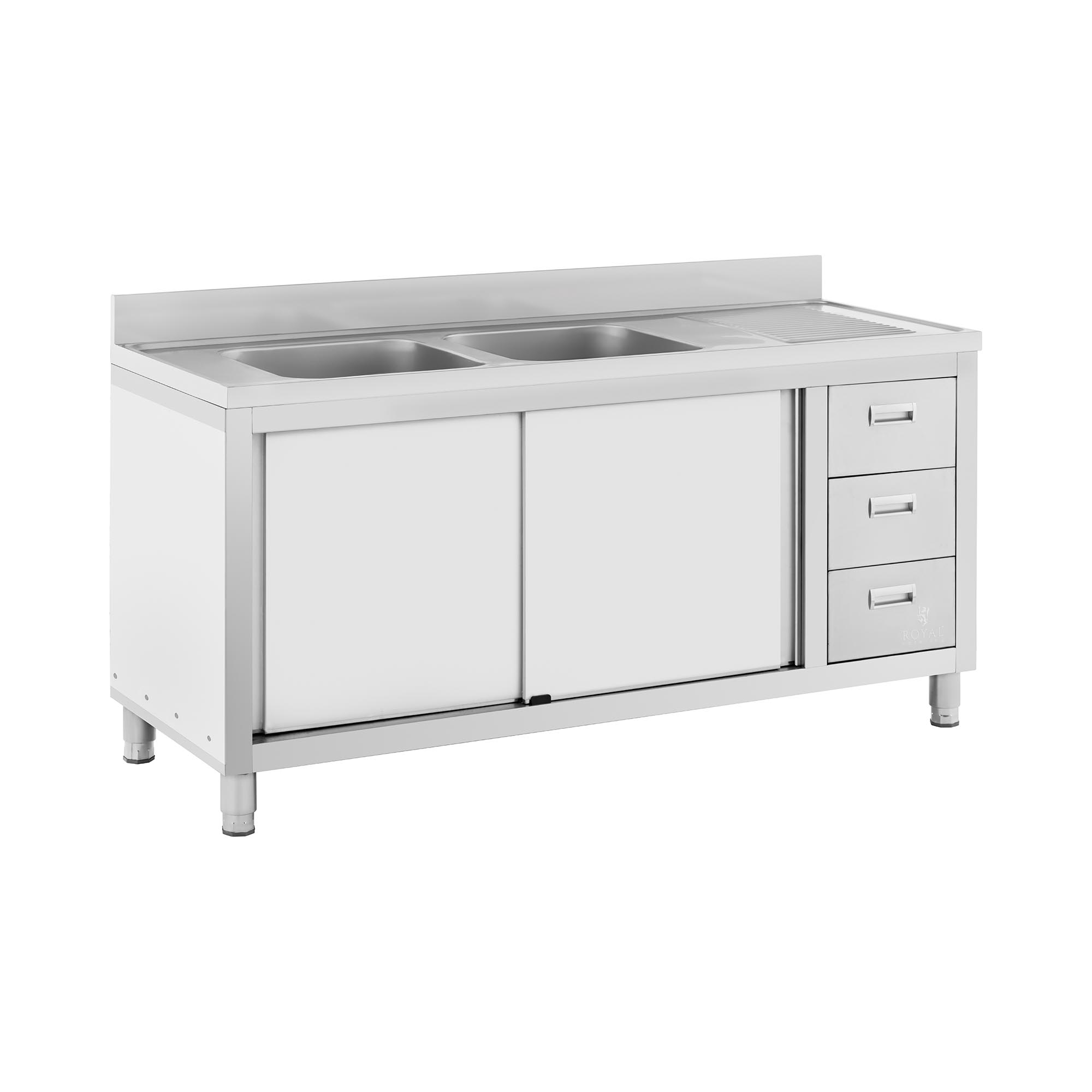 Wastafel kast - 2 Basin - Royal Catering - Roestvrij staal - 400 x 400 x 300 mm