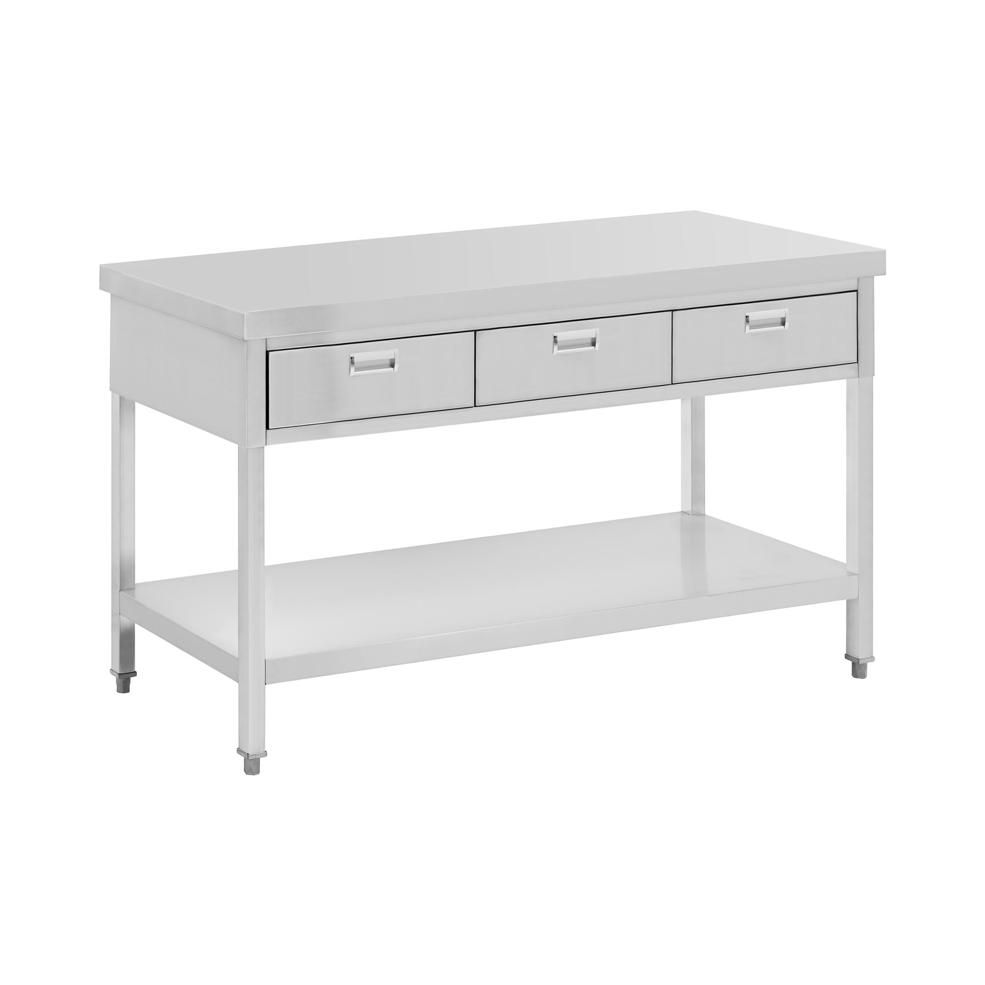 Edelstahl-Arbeitstisch - PREMIUM - 150 x 60 cm - 295 kg - 3 Schubladen - Royal Catering RCAT-150/60-D