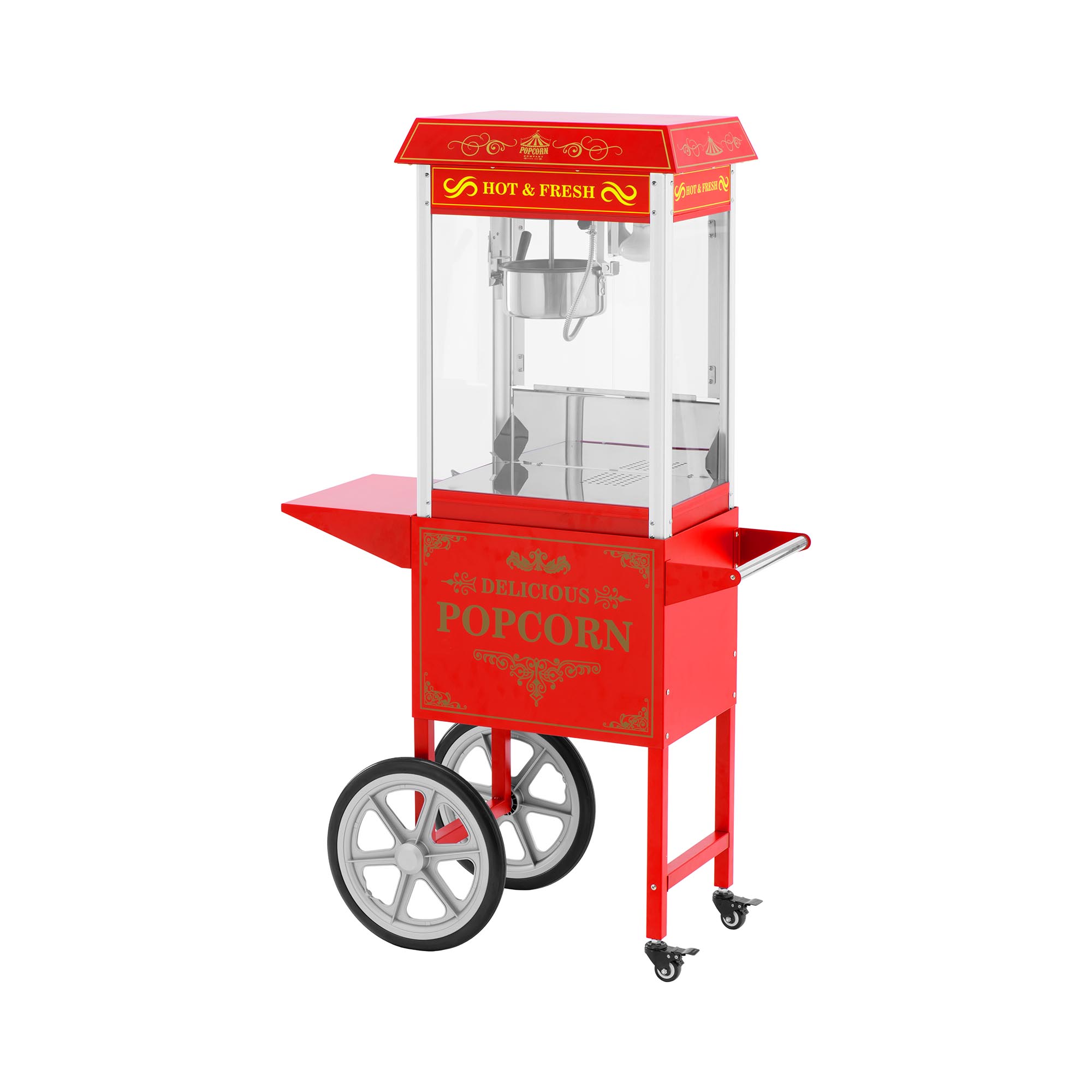 Popcornmaschine mit Wagen - 1600 W - 5 kg/h - Retro-Design - 195 / 235 °C - rot - Royal Catering RCPW-16E.1-2F