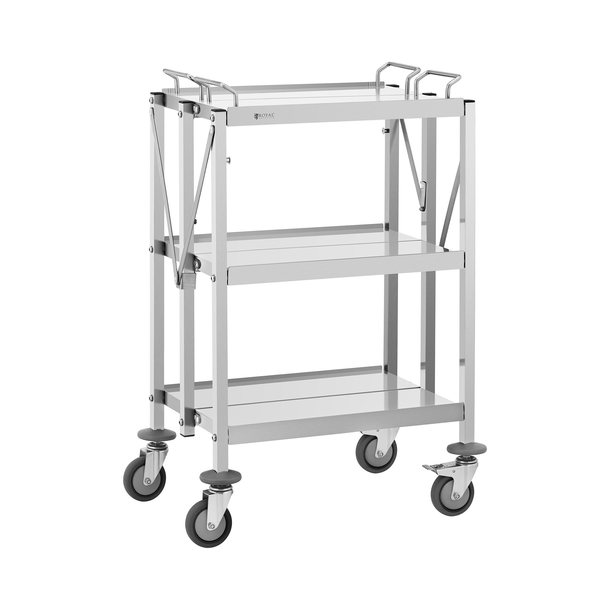 Servierwagen - Edelstahl - 3 Borde - Ablagen: 58 x 40 cm - 100 kg - klappbar - Royal Catering RCSW-100