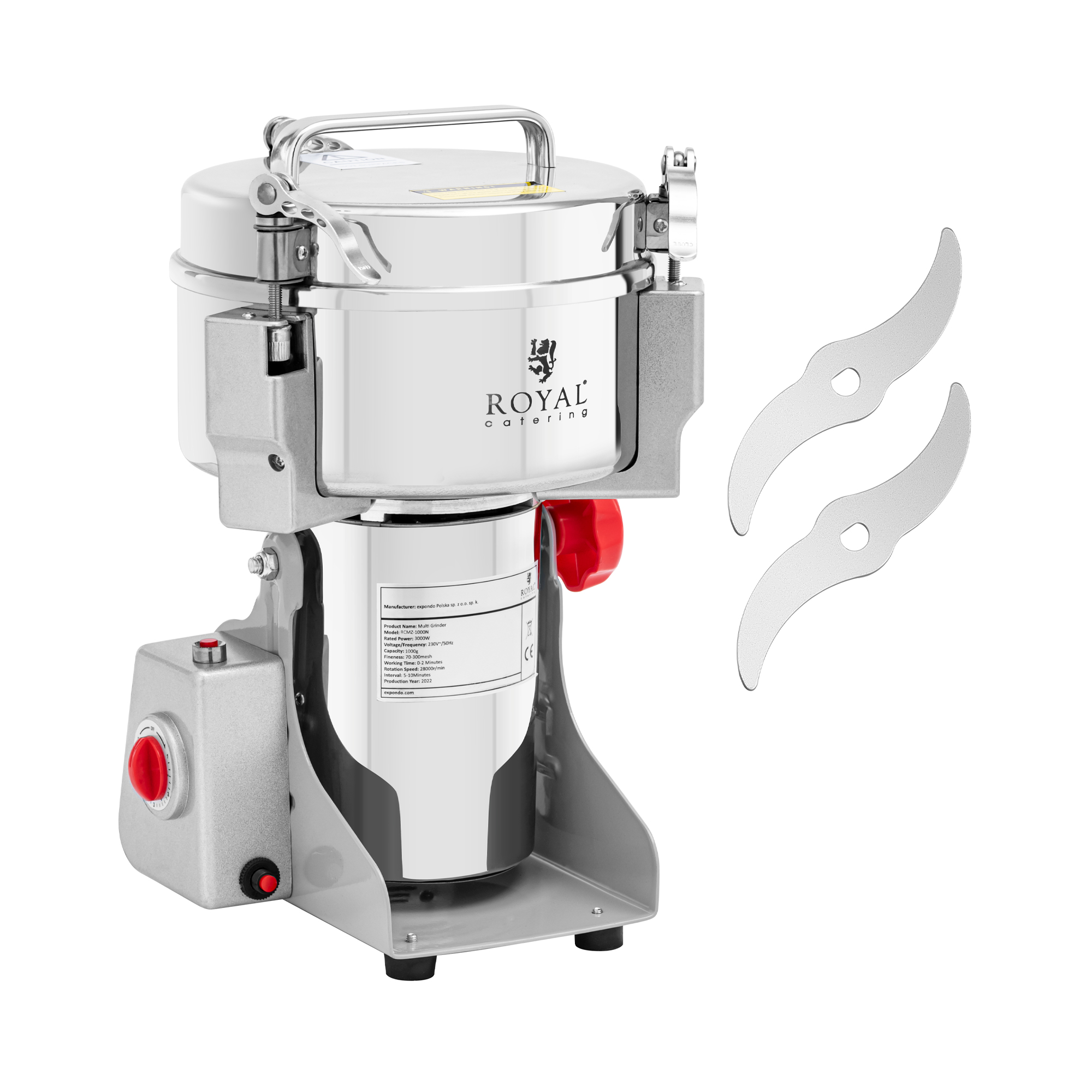 Elektrische kruidenmolen - 1000 g - 20 x 9 cm - 3000 W - Royal Catering