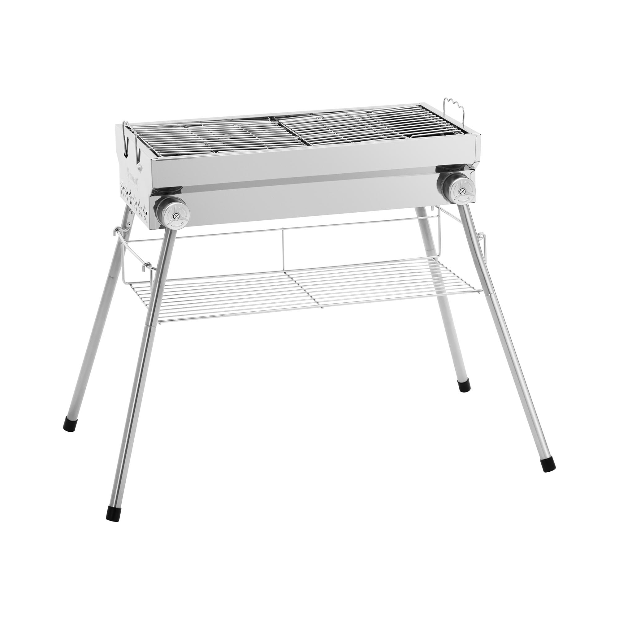 Faszén grill - összecsukható - polccal - 53 x 26 cm - rozsdamentes acél / acél - Royal Catering