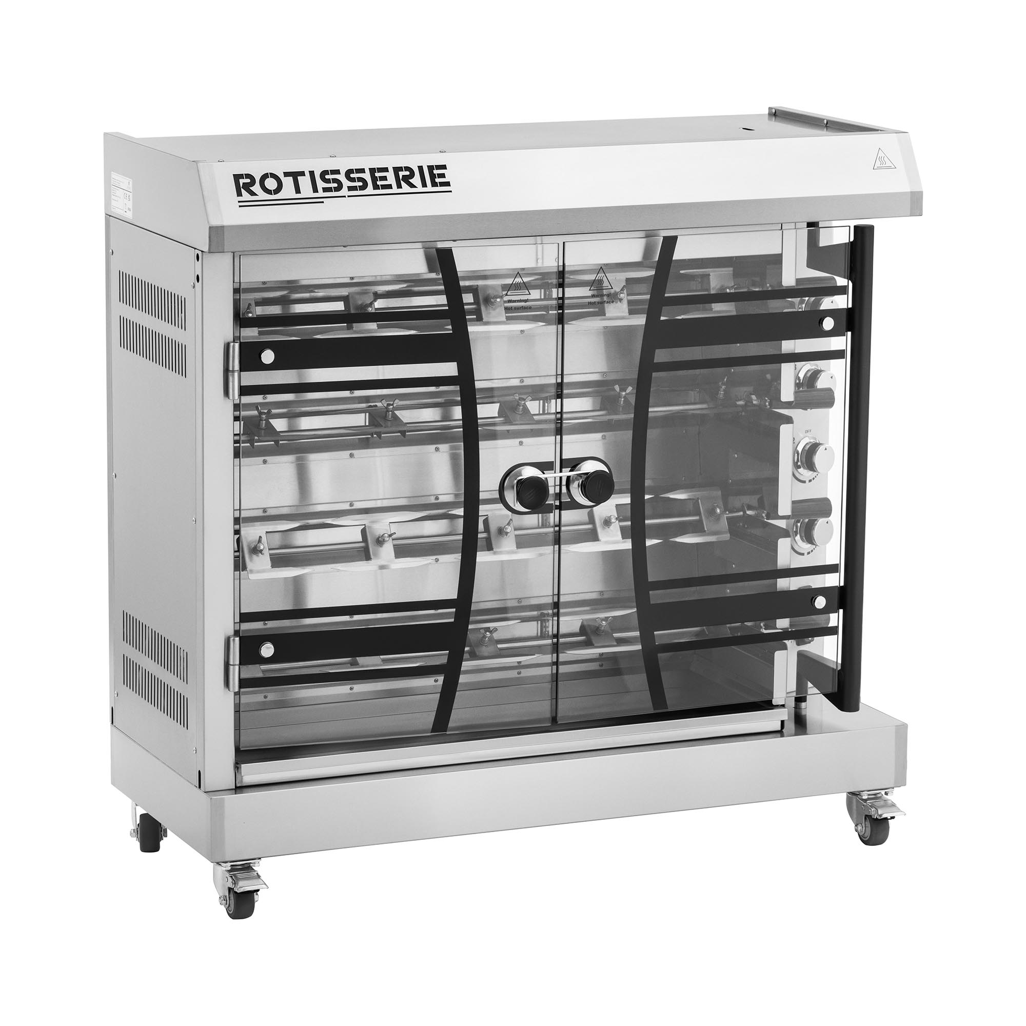 Elektrische kippengrill - 4 spitten voor 24 kippen - met verlichting en wielen - Royal Catering