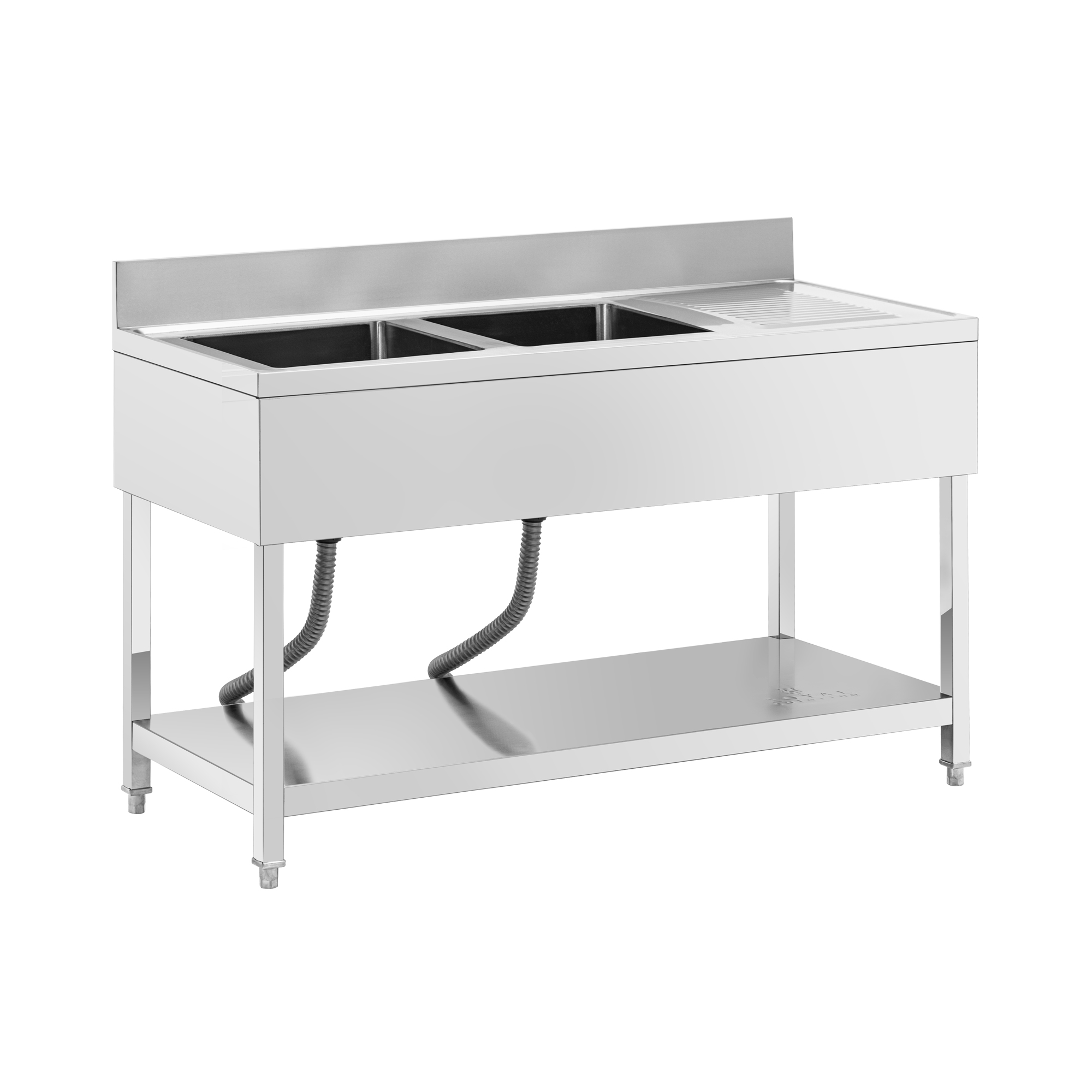 Aanrechttafel - 2 spoelbakken - RVS - 140 x 60 x 97 cm - Royal Catering