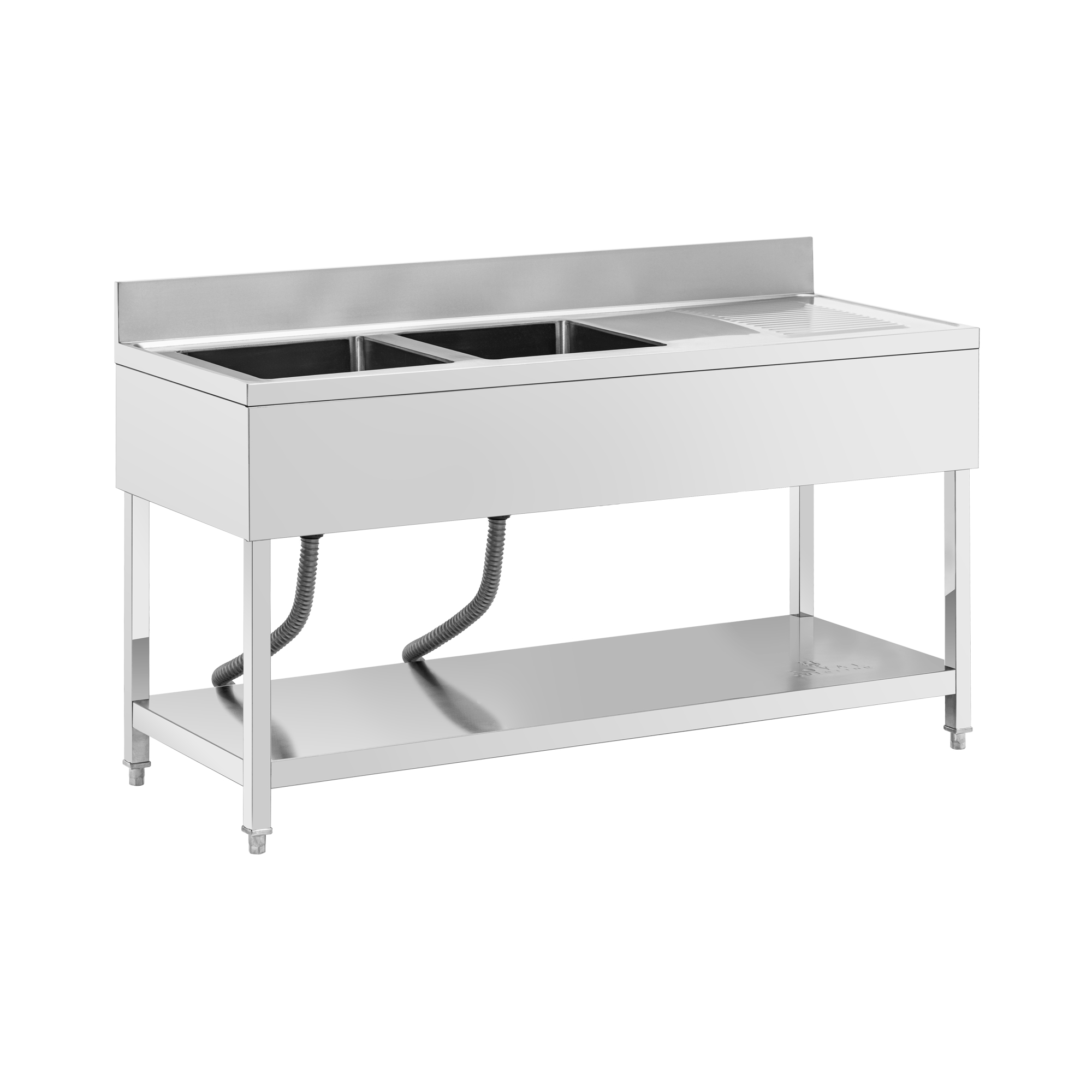 Aanrechttafel - 2 spoelbakken - RVS - 160 x 60 x 97 cm - Royal Catering