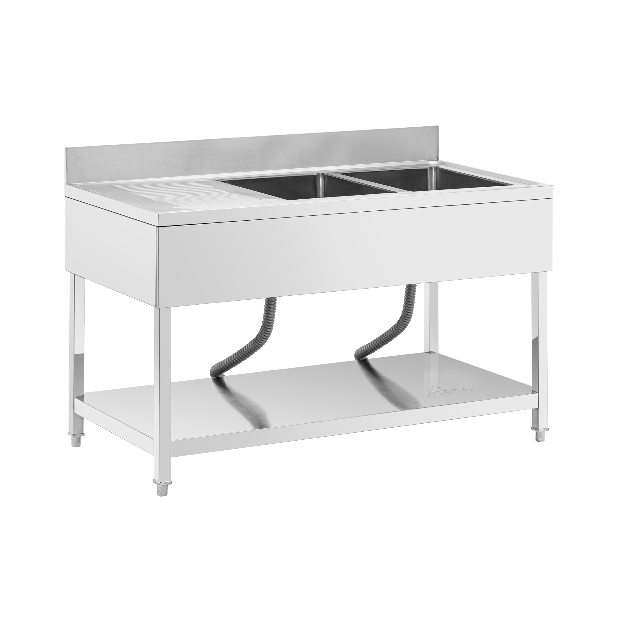 Spoeltafel - 2 spoelbakken - RVS - 140 x 70 x 97 cm - Royal Catering