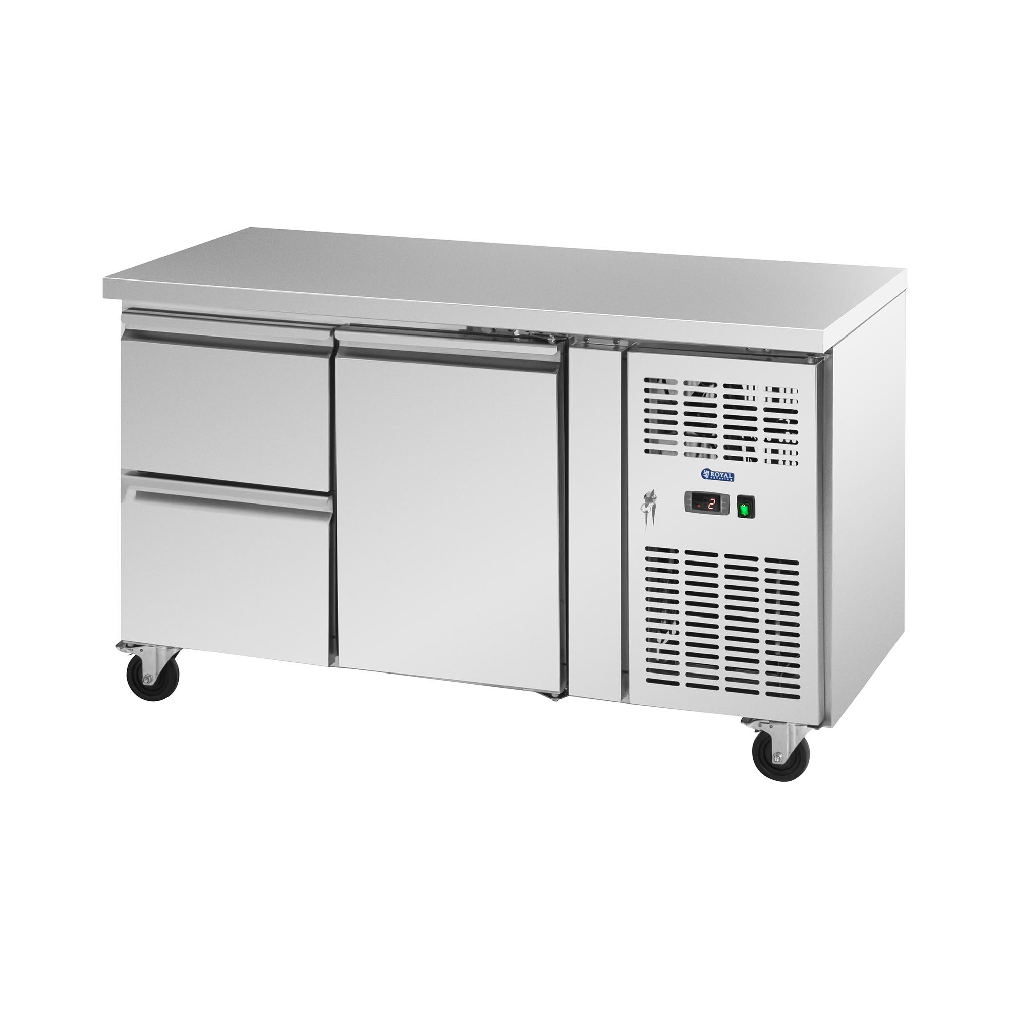 Koeltafel op wielen - 280 l - 1 vak / 2 laden - 136 x 70 cm - Klasse B - RVS - Royal Catering