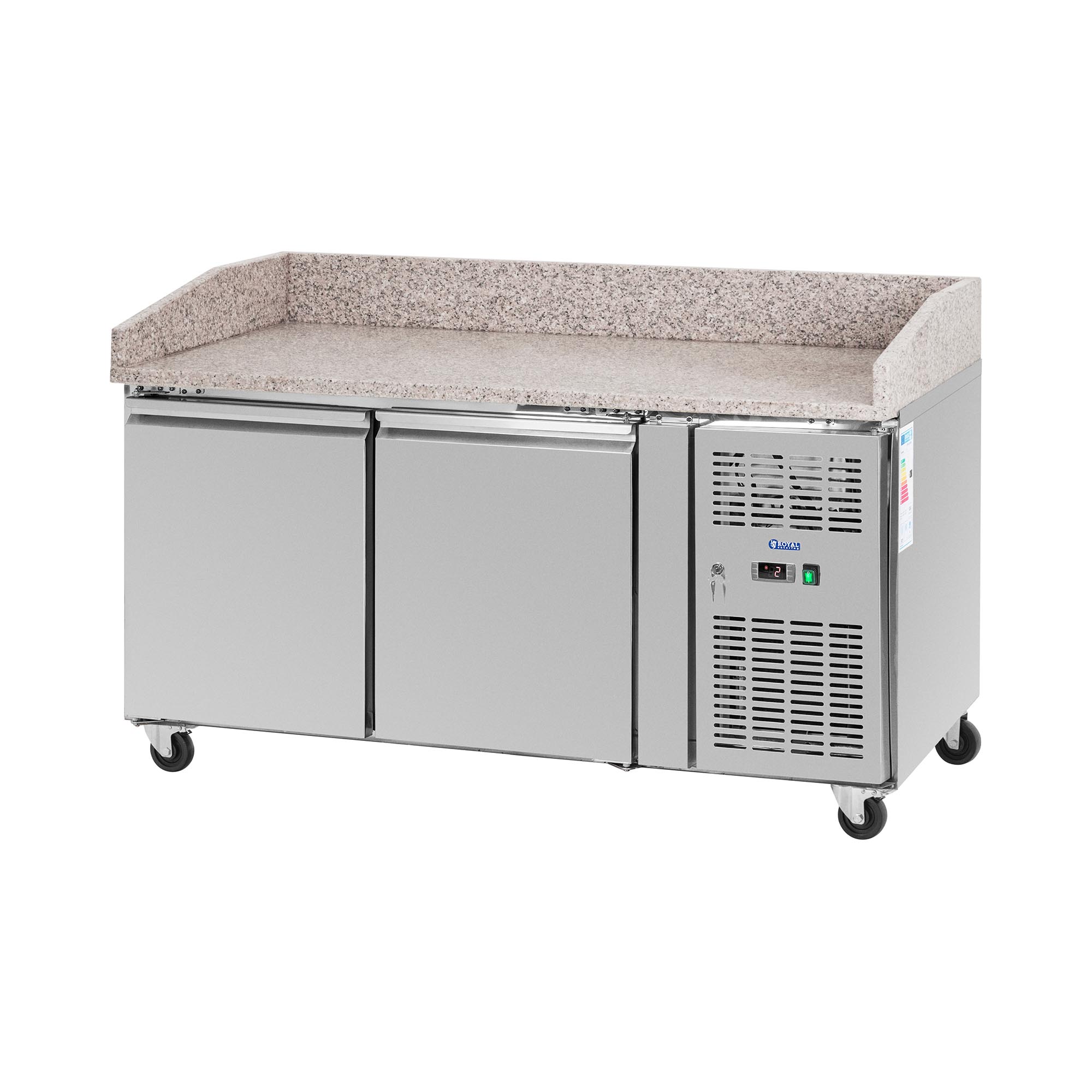 Koeltafel op wielen - pizza - 390 l - 2 vakken - 155 x 80 cm - Klasse B - Roestvrij staal