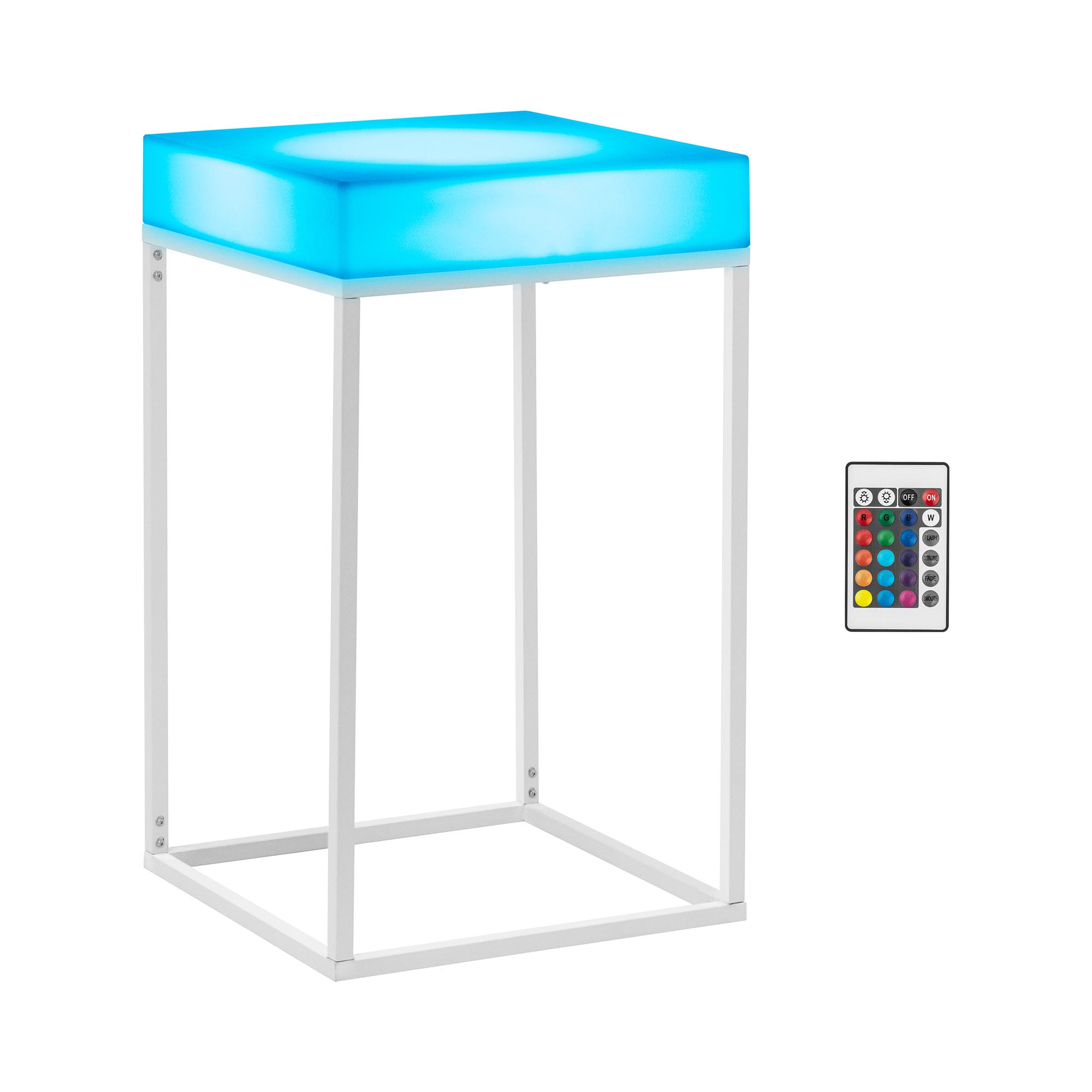 Bárasztal LED - 60 x 60 x 104 cm - RGBW - akkumulátoros üzemmód - matt fehér | Royal Catering