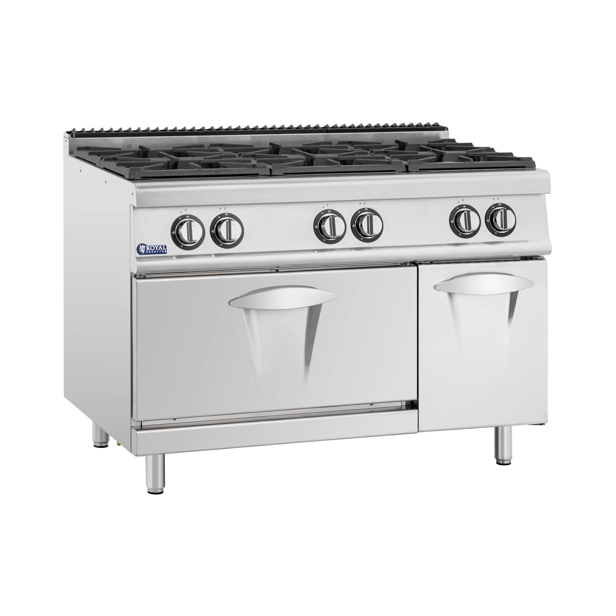 Gasherd mit Gasbackofen - 27,6 kW - 6 Brenner - Unterschrank - Royal Catering RCGC-120/700OV6B