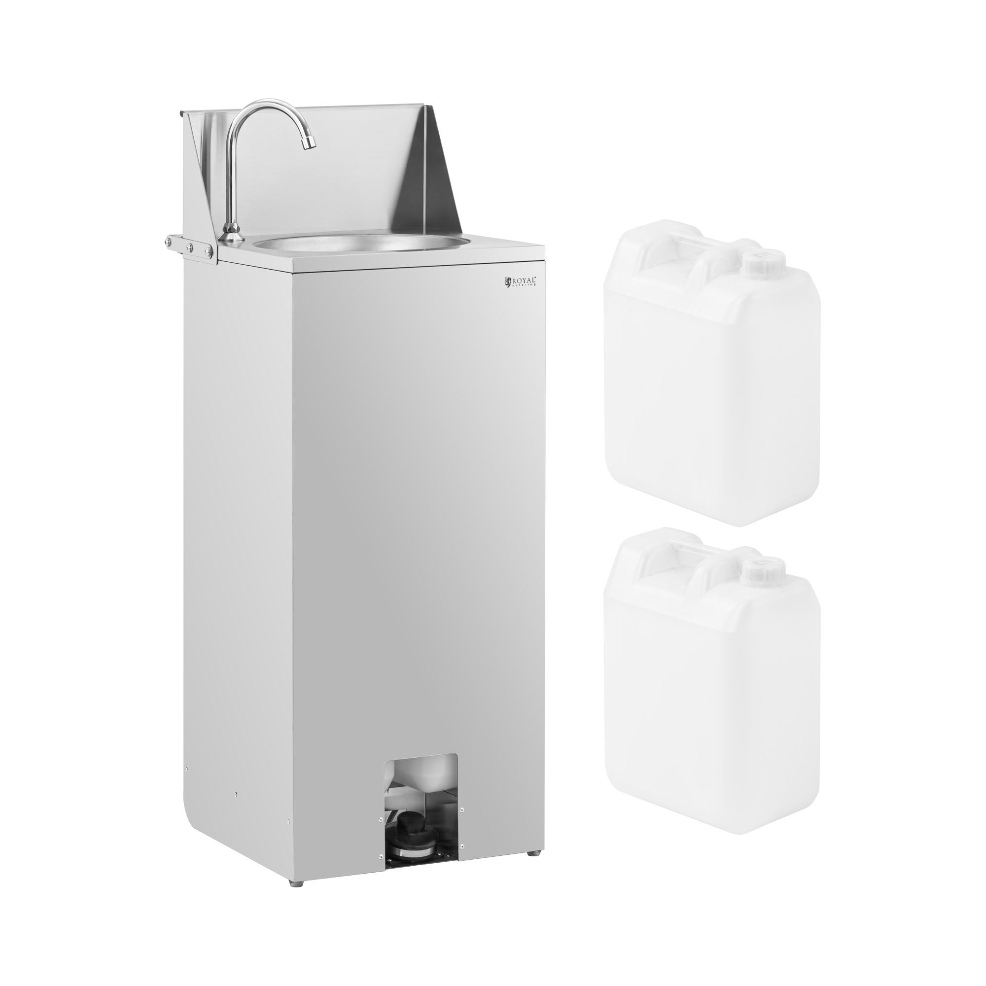 Umywalka przenośna - stal nierdzewna - sterowanie nożne - 2 zbiorniki na wodę 15 l - 357 x 120 mm - Royal Catering