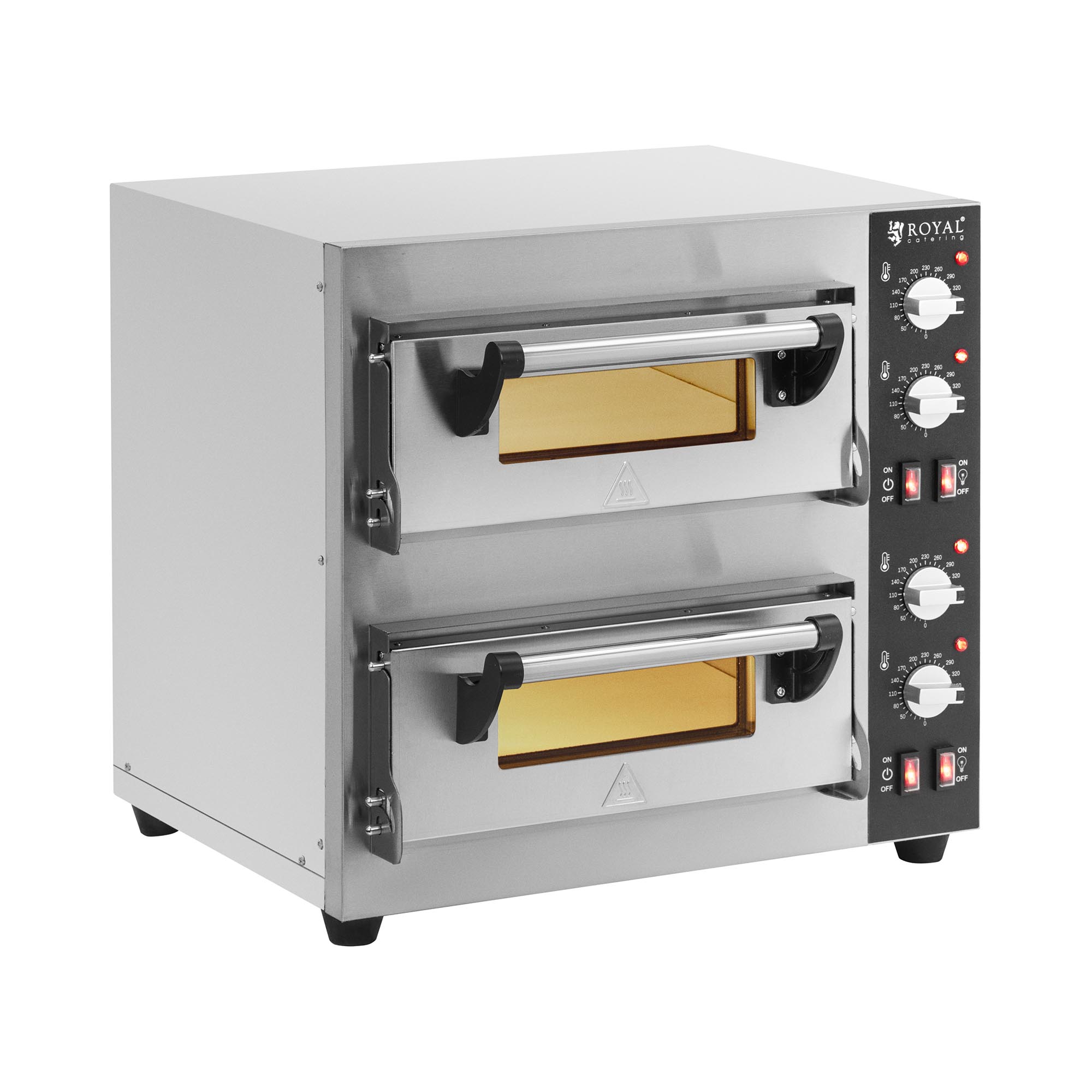 Elektrische Pizzaoven - 1+1 x 35 cm - 2 kamers - 4000 W - vuurvaste steen - Royal Catering