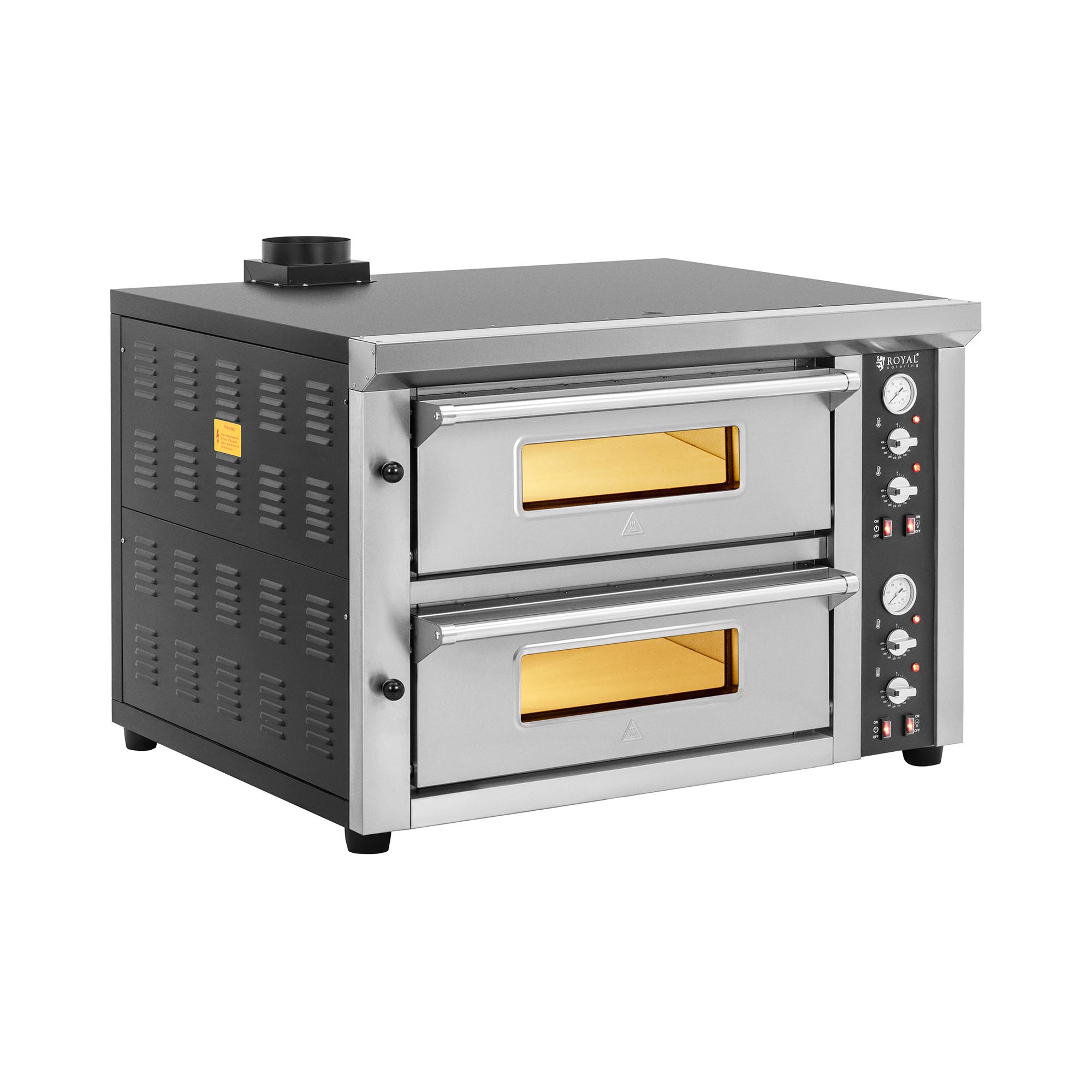 Elektrische Pizzaoven - 4+4 x 33 cm - 2 kamers - 8400 W - 400 V - vuurvaste steen - Royal Catering