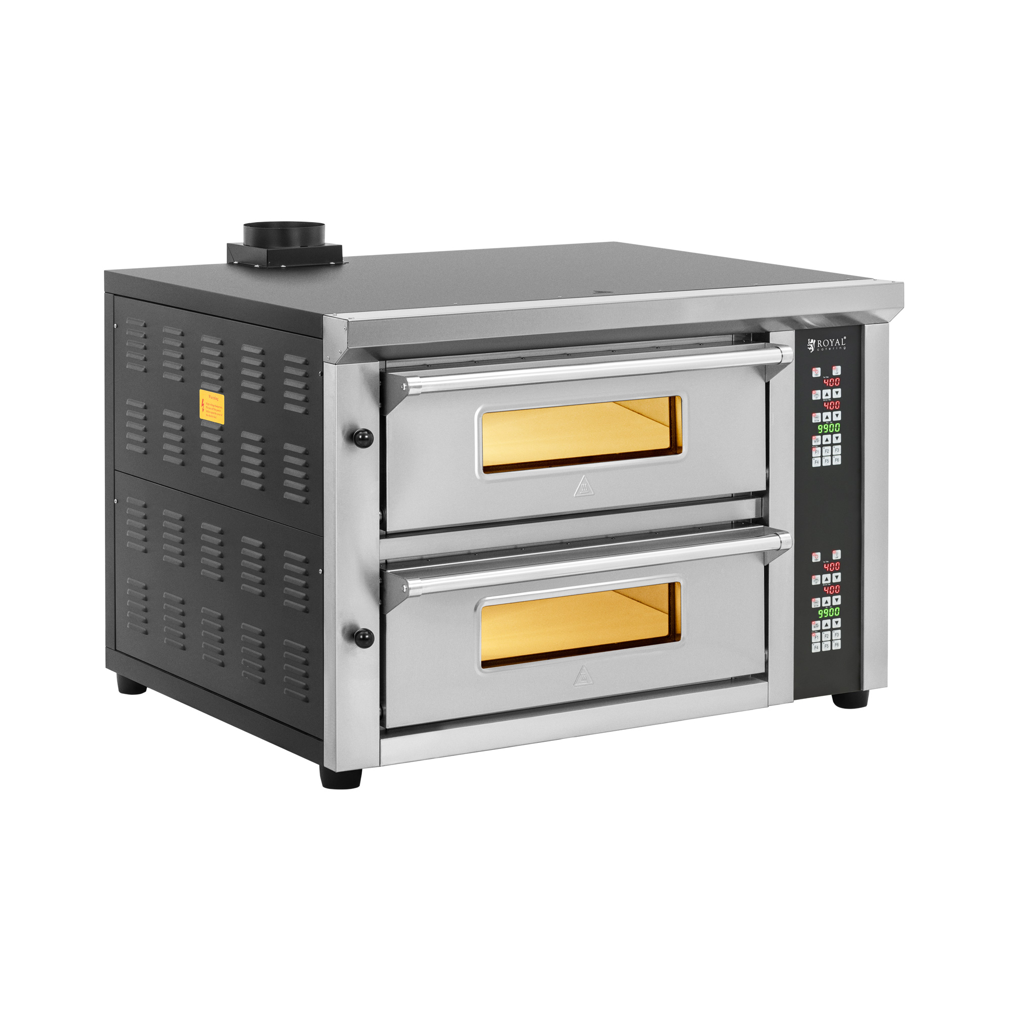 Elektrische pizzaoven - 4+4 x 33 cm - 2 kamers - 8400 W - 400 V - digitaal - vuurvaste steen - Royal Catering
