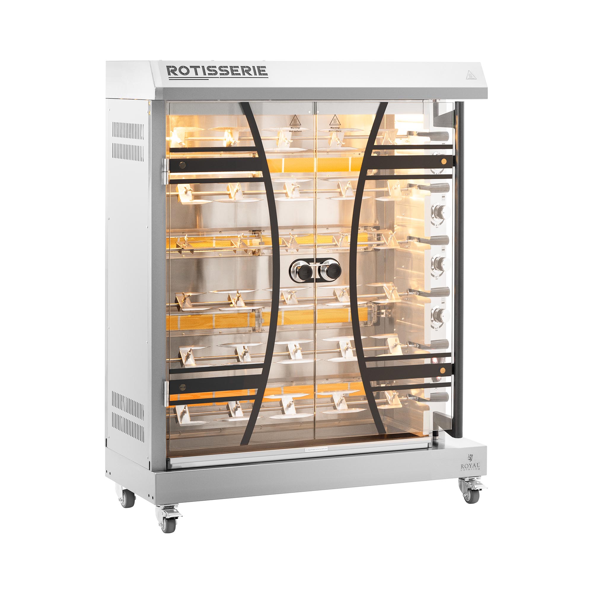 Kippengrill op gas - 6 spiezen voor 36 kippen - met verlichting en wielen - Royal Catering