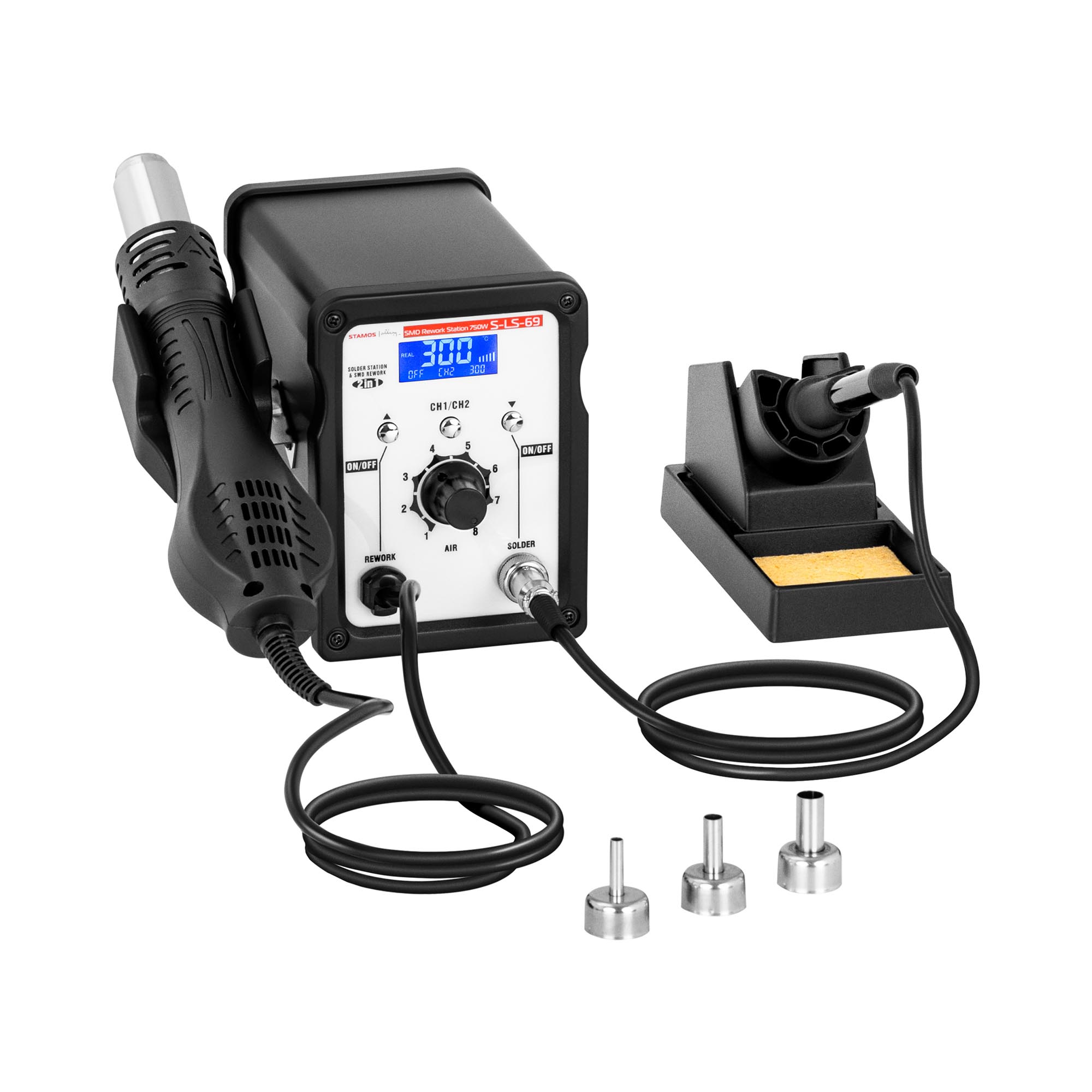 Stație de lipit Stație de retușare SMD cu ciocan de lipit 50 W și pistol cu aer cald 750 W - Statii de fier de lipit Stamos Soldering