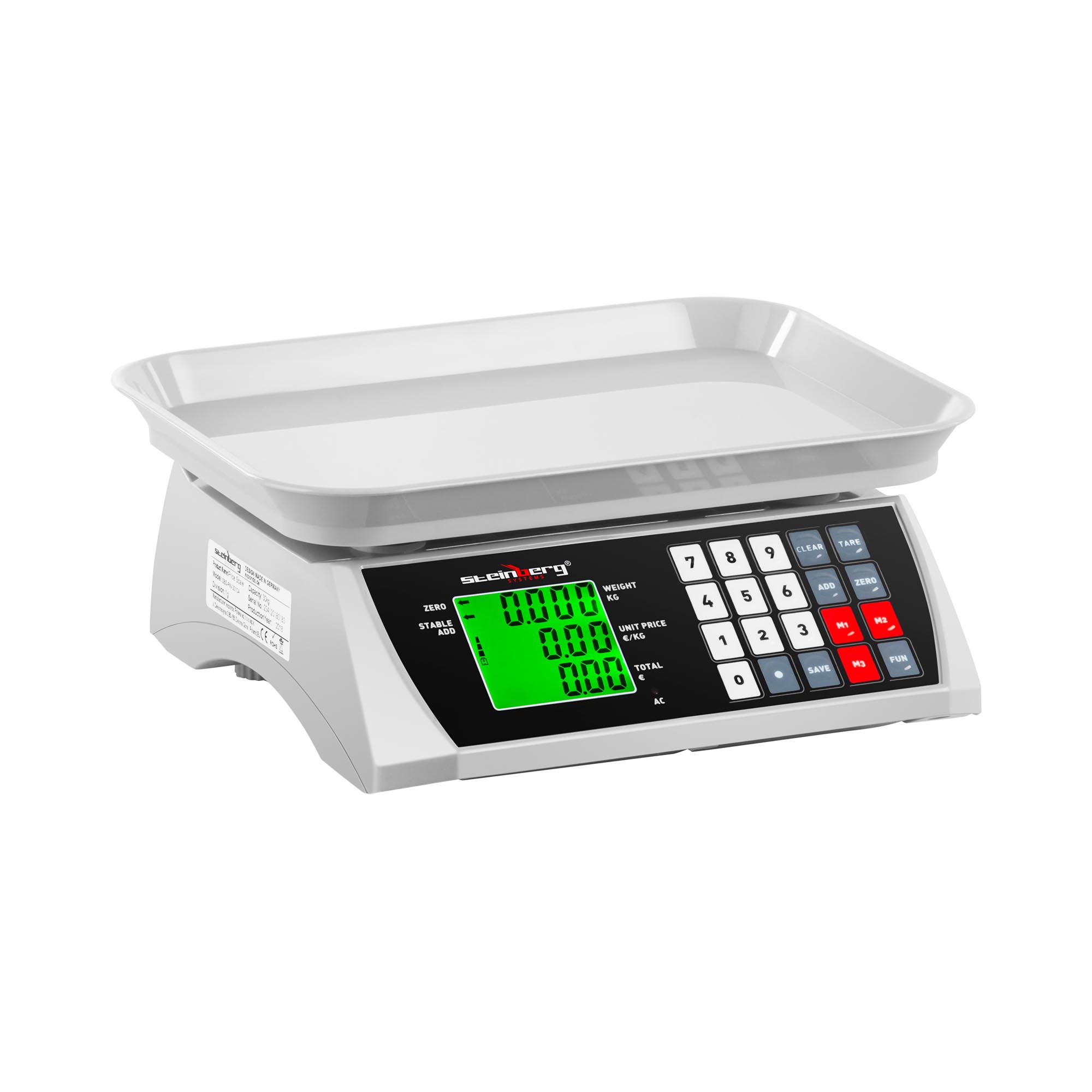 Cântar de control 30 kg / 1 g 28,8 x 21,8 cm 2 LCD - Cantare de calcul al pretului Steinberg Systems