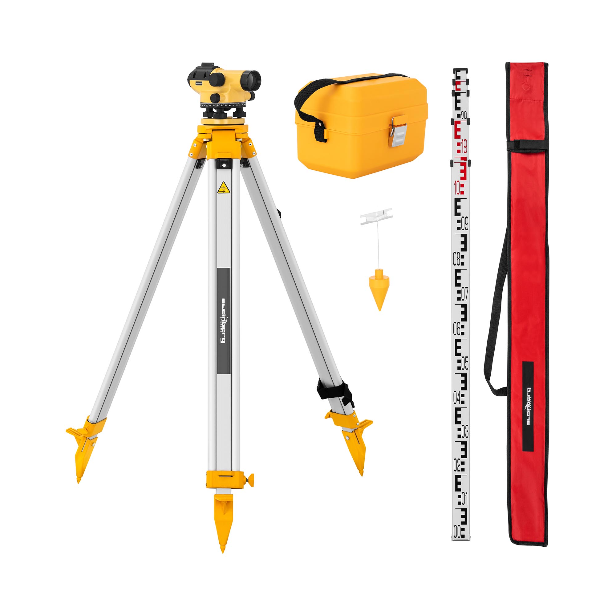 Steinberg Systems Nivelliergerät - mit Stativ und Nivellierlatte - 32-fache Vergrößerung - 38-mm-Objektiv - Abweichung
