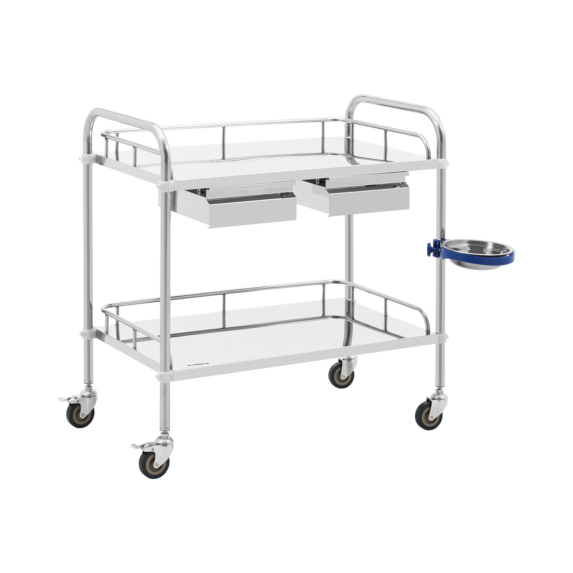 Laboratoriumwagen - roestvrij staal - 2 legborden elk 74 x 44 x 13 cm - 2 laden - 20 kg