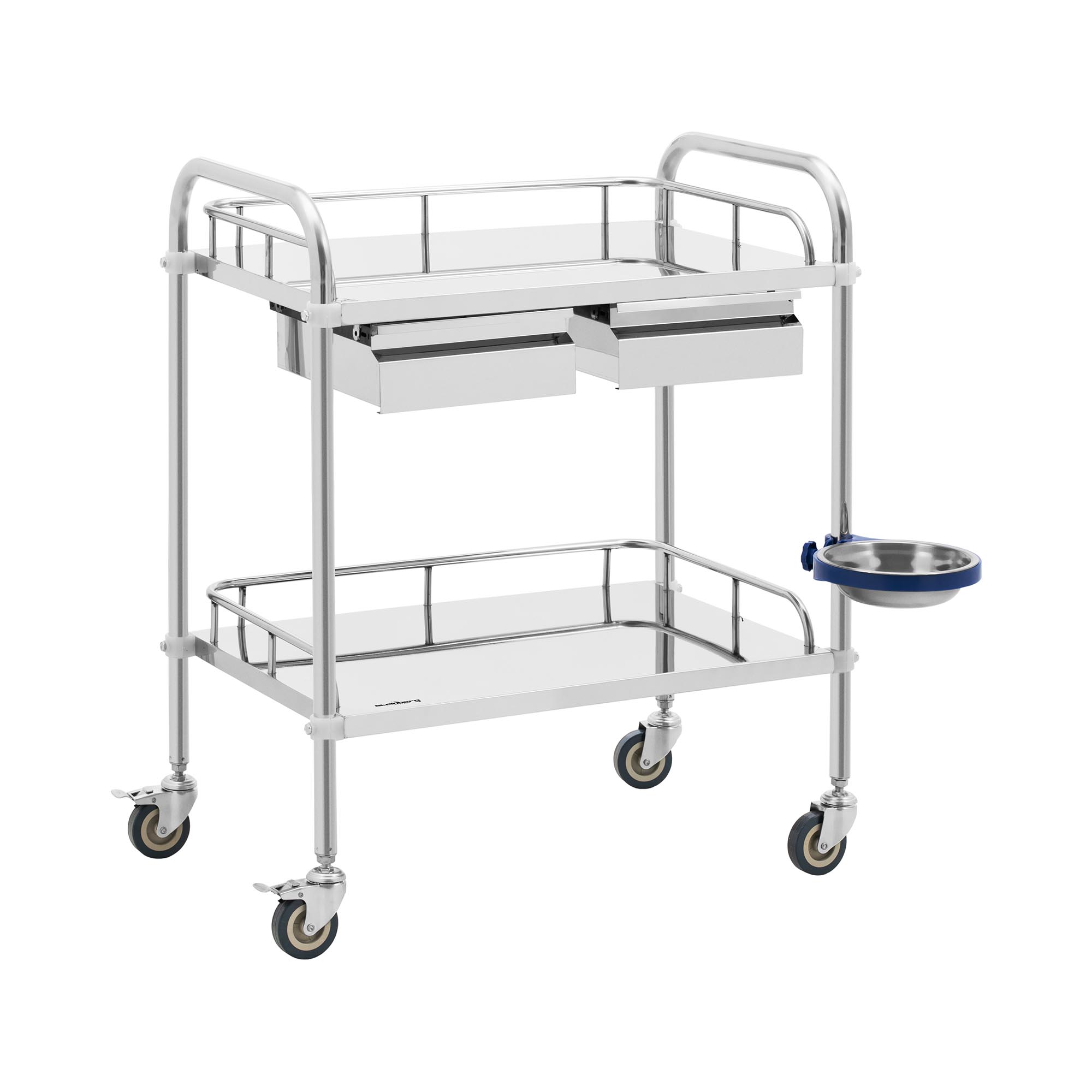 Laboratoriumwagen - roestvrij staal - 2 legborden elk 55 x 37 x 13 cm - 2 laden - 20 kg