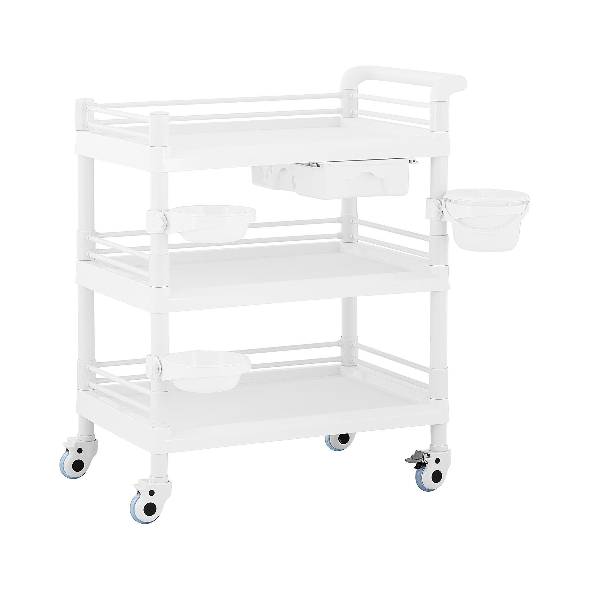 Wózek laboratoryjny - 3 półki po 65 x 47 x 5 cm - 1 szuflada - 60 kg