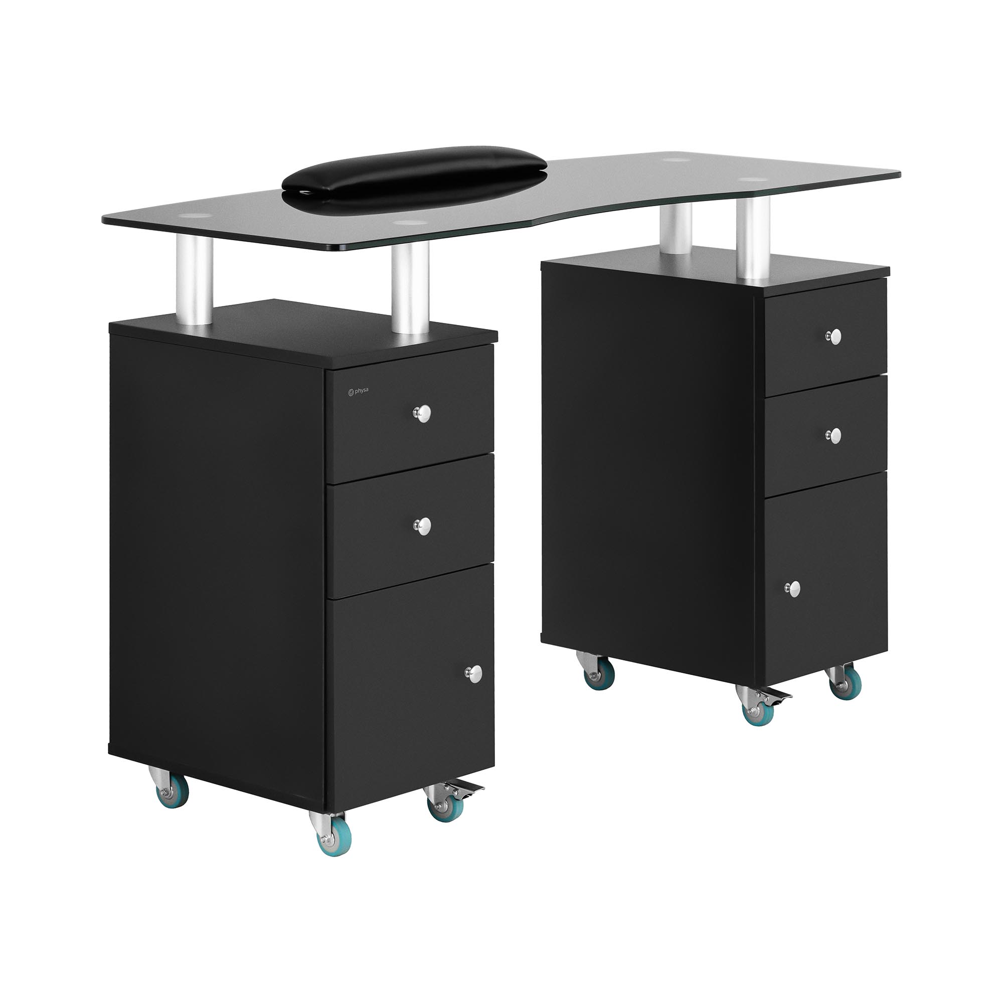 Manicure tafel - 1200 x 515 x 810 mm - zwart/wit - op 8 rollen