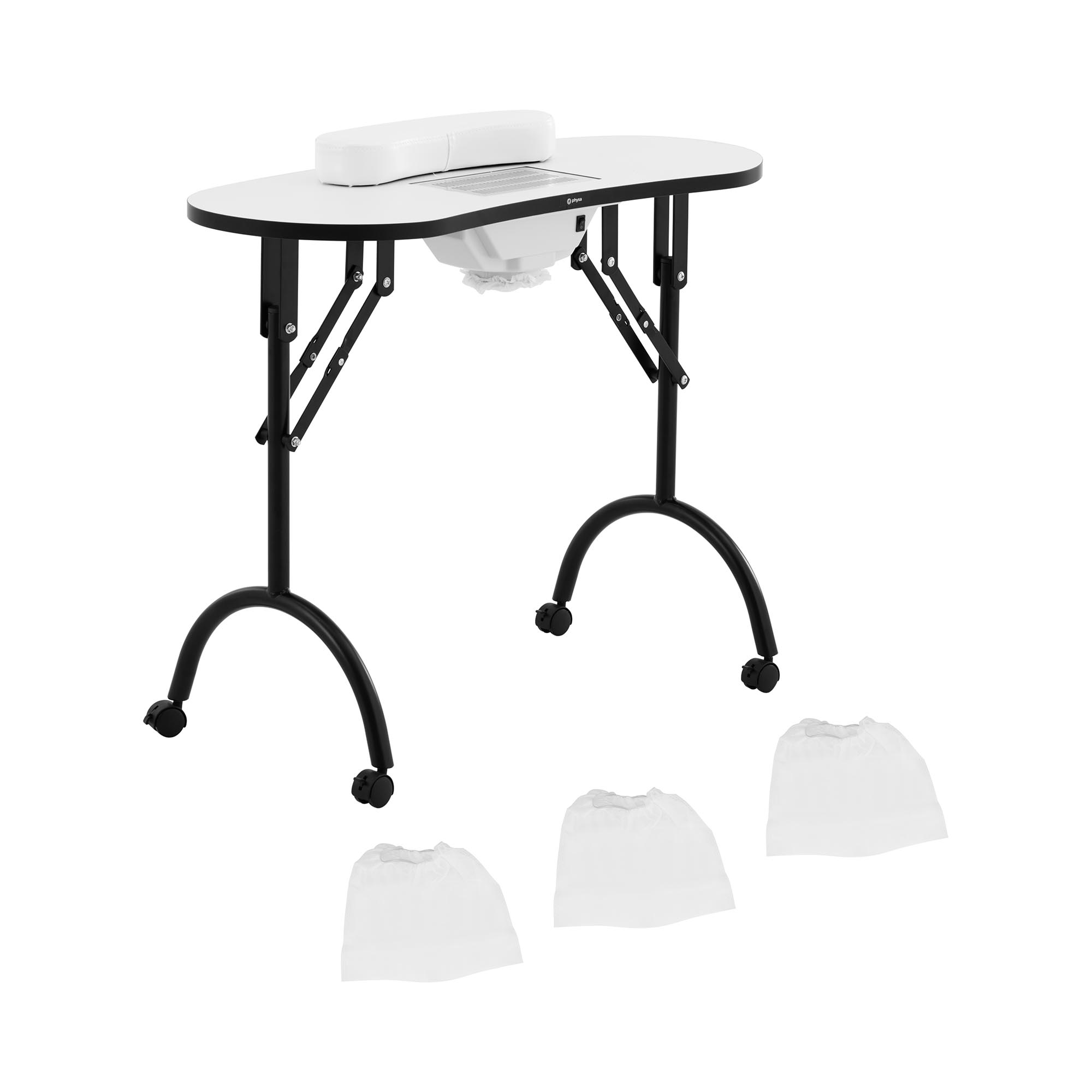 Opvouwbare nageltafel - wit - 4 wielen - zuigkracht