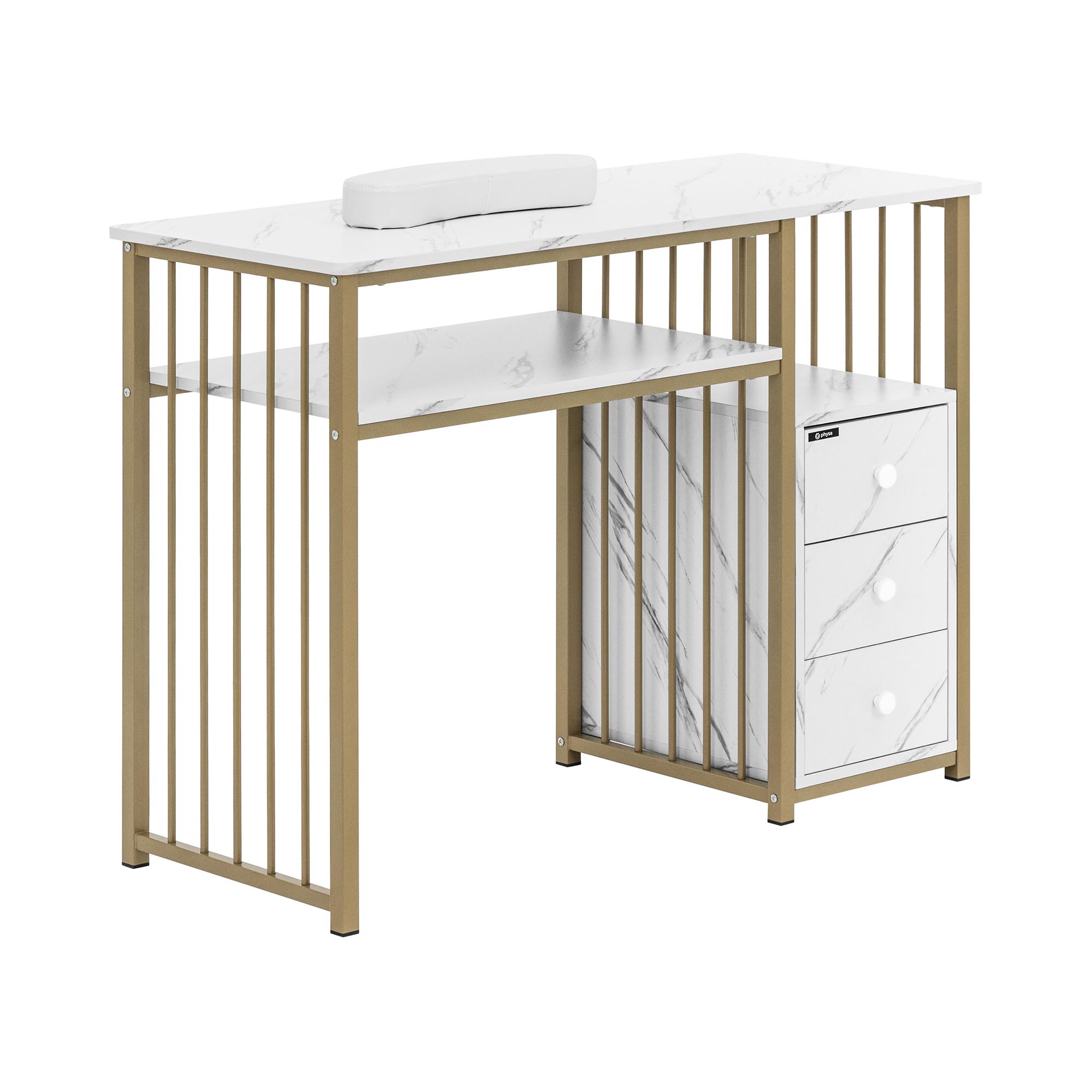Nageltafel - ijzeren frame - gemarmerd/goudkleurig - 3 lades