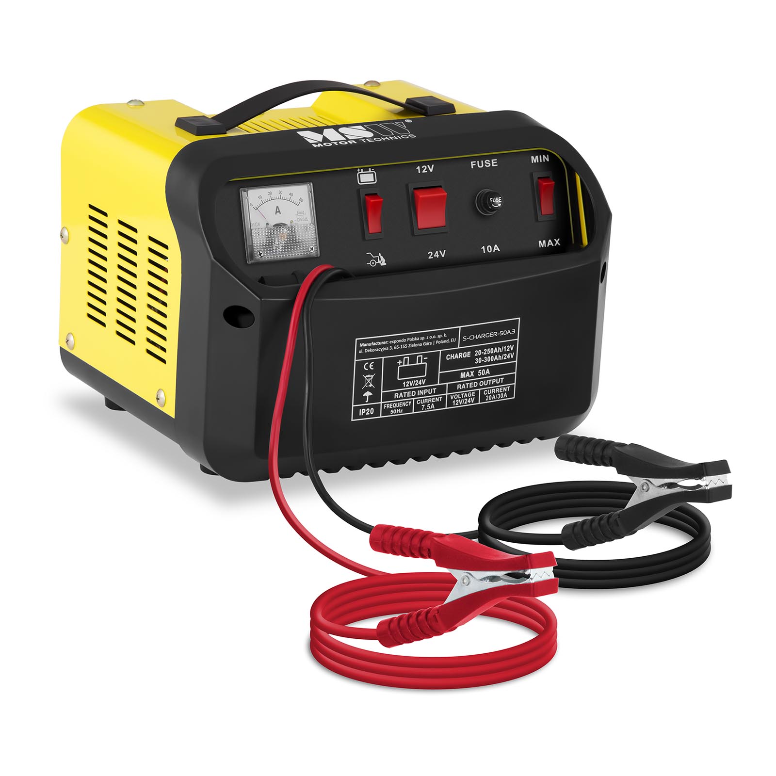 MSW Auto Acculader - Jump Starter - 12/24V - 20/30A - Hellend Paneel