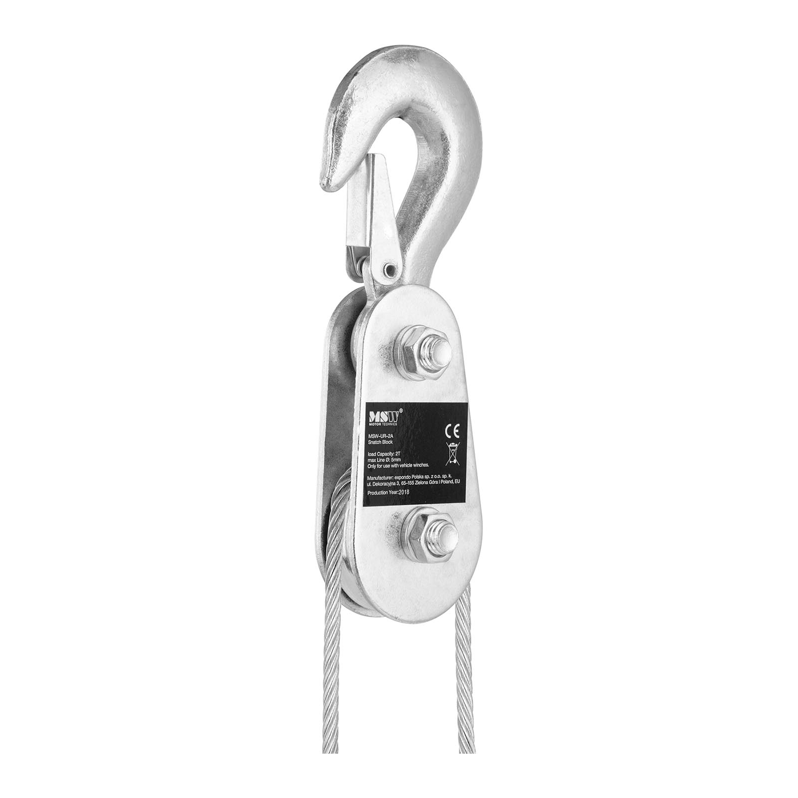 Katrol - 2.000 kg - kabeldiameter 5 mm