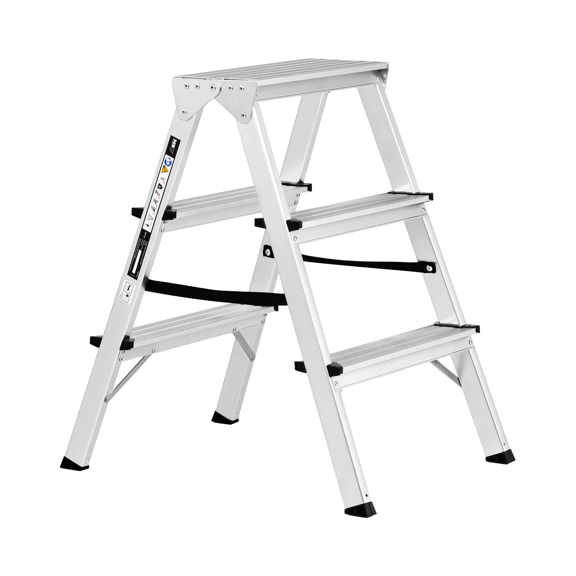 Fellépő létra - 2 x 3 létrafok- alumínium - magasság: 65 cm | MSW