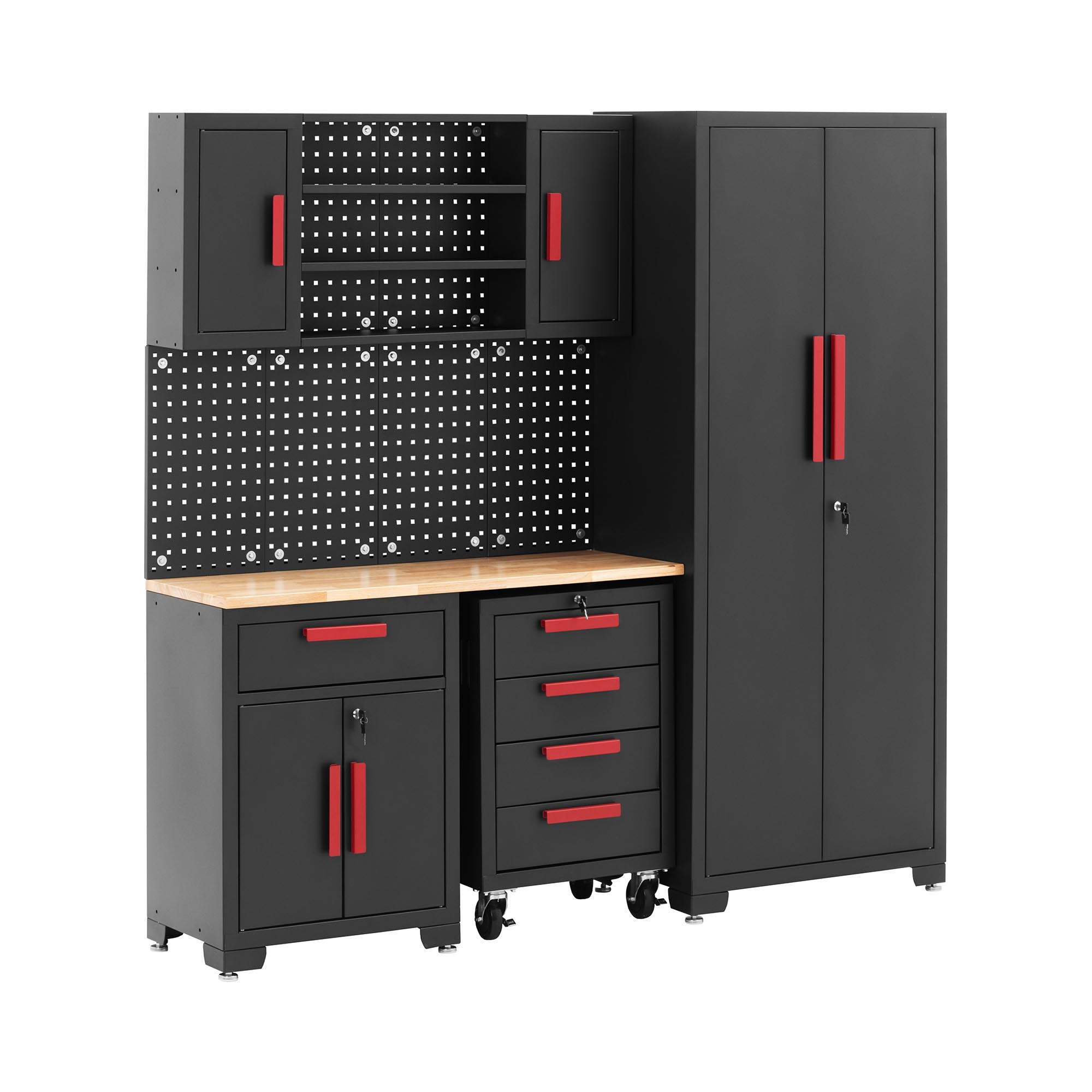 Werkplaatskast - modulair - 120,3 x 42,7 x 2,5 cm plaat - geperforeerde wand - rolcontainer - afsluitbaar