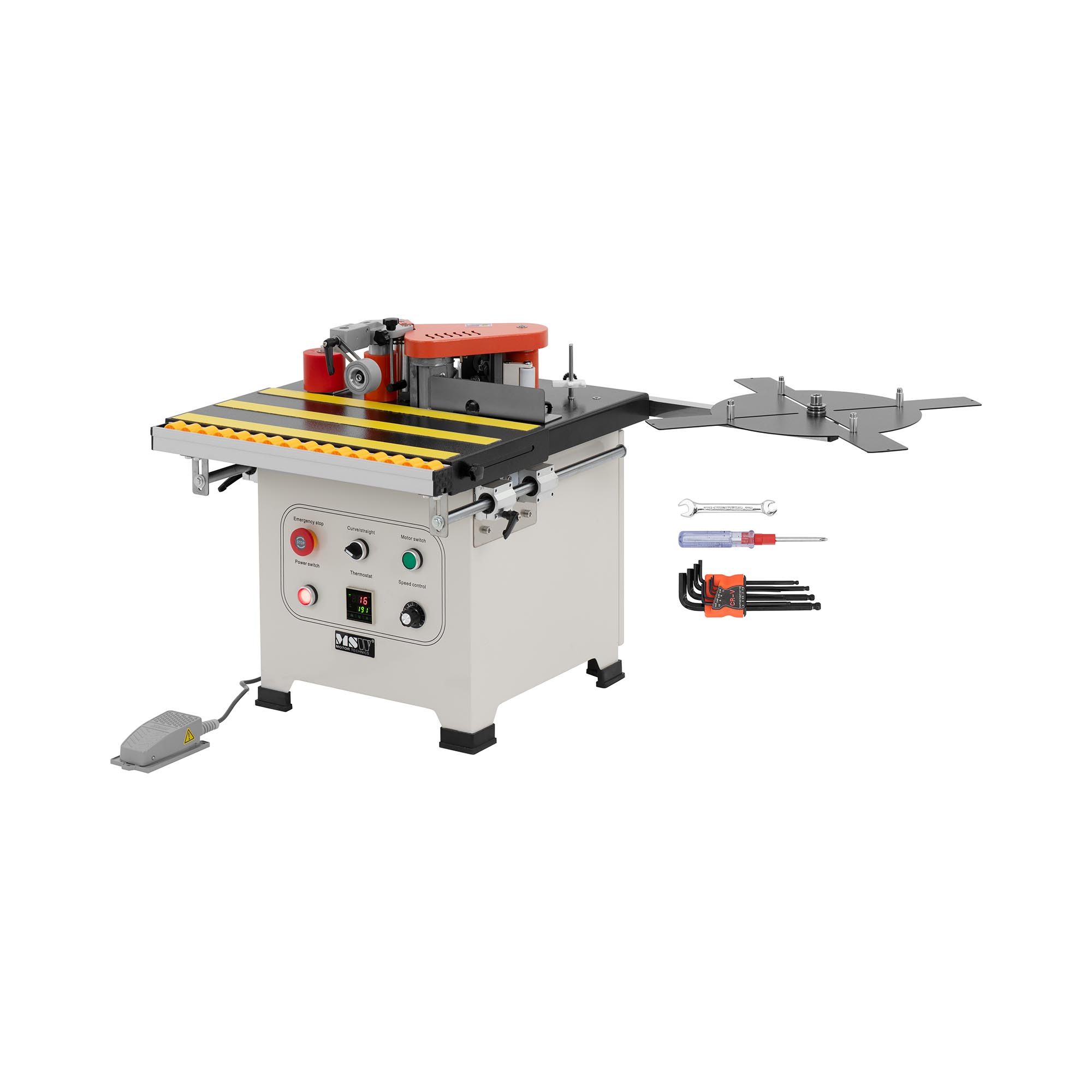 Kantenaanlijmmachine - 850 W - 0,5 tot 5 m/min aanvoersnelheid - 120 tot 200 °C - gebogen / recht