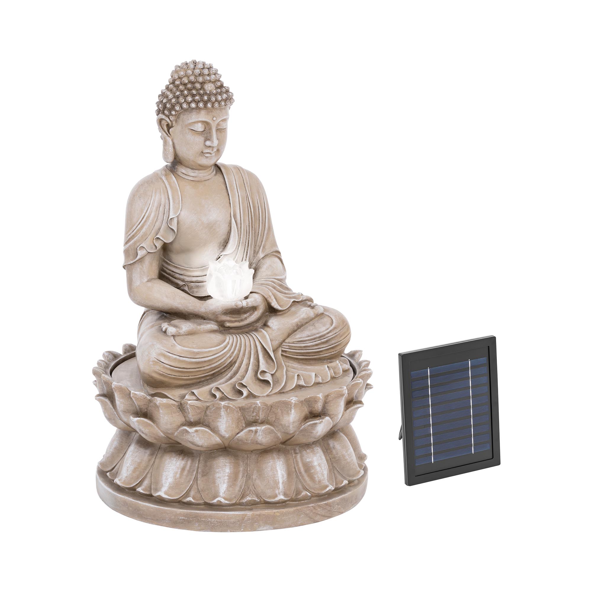 hillvert Solar Gartenbrunnen - sitzende Buddhafigur - LED-Beleuchtung HT-SF-102