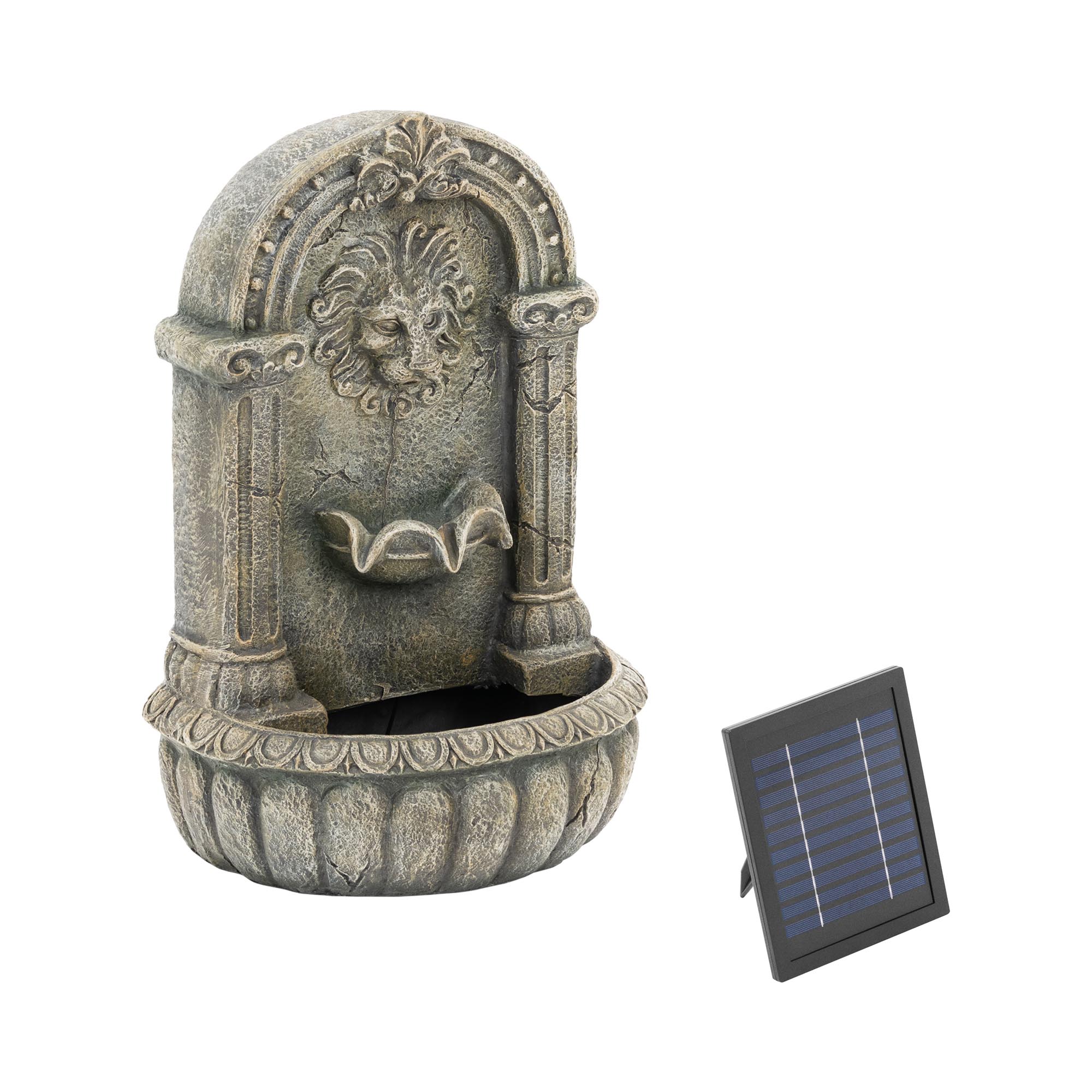 hillvert Solar Gartenbrunnen - speiender Löwenkopf an verziertem Becken - LED-Beleuchtung HT-SF-119