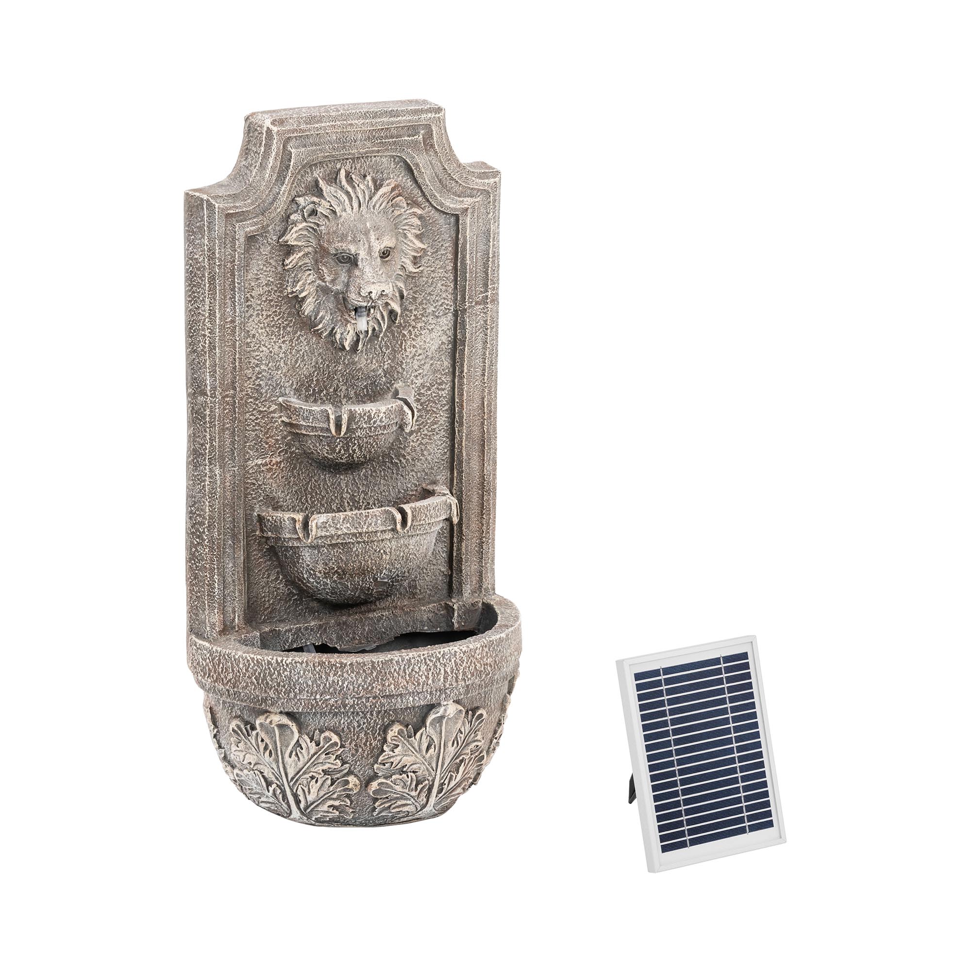 hillvert Solar Gartenbrunnen - Löwenkopf-Kaskade 3 Ebenen - LED-Beleuchtung HT-SF-120