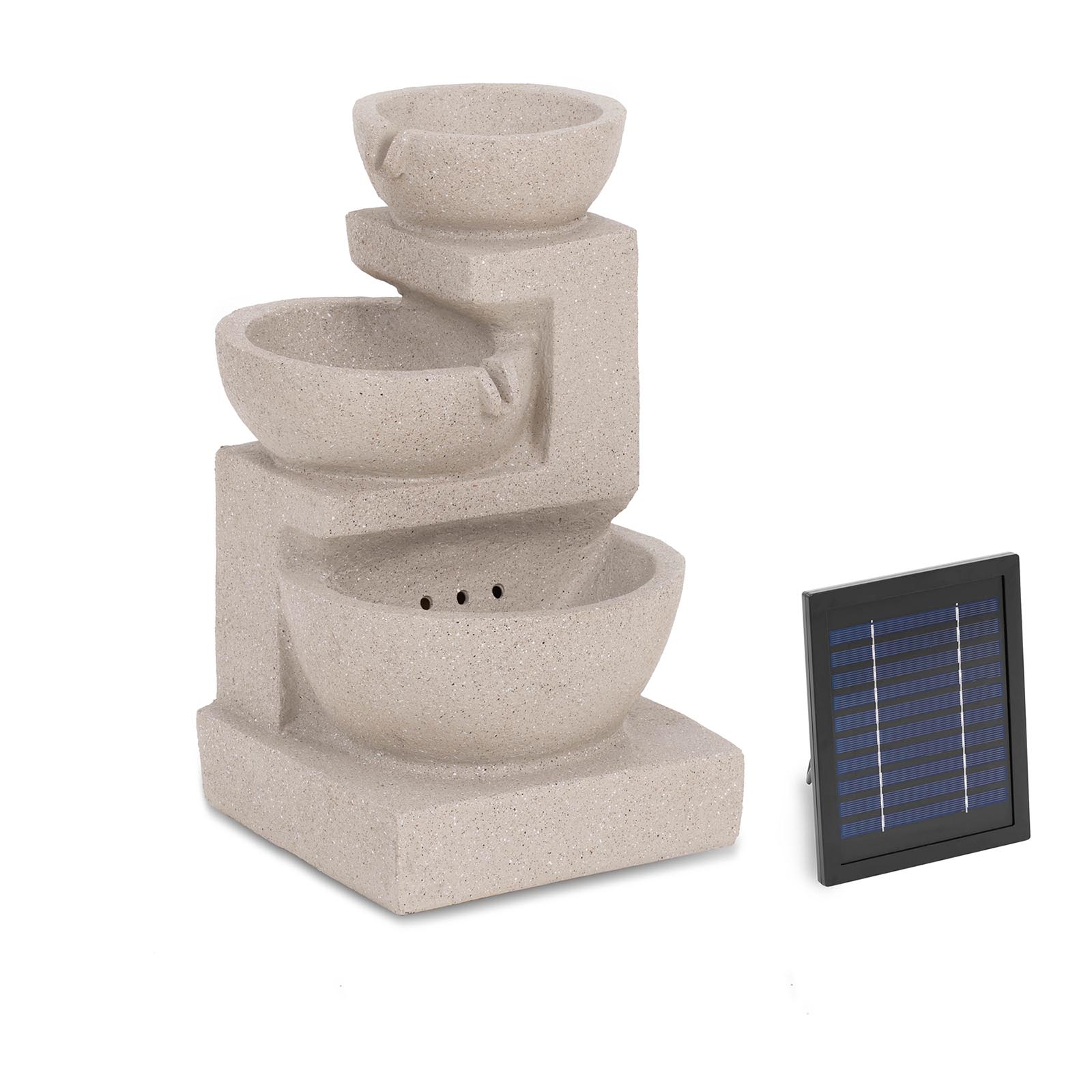 hillvert Solar Gartenbrunnen - 3 Schalen auf Tonmauer - LED-Beleuchtung HT-SF-121