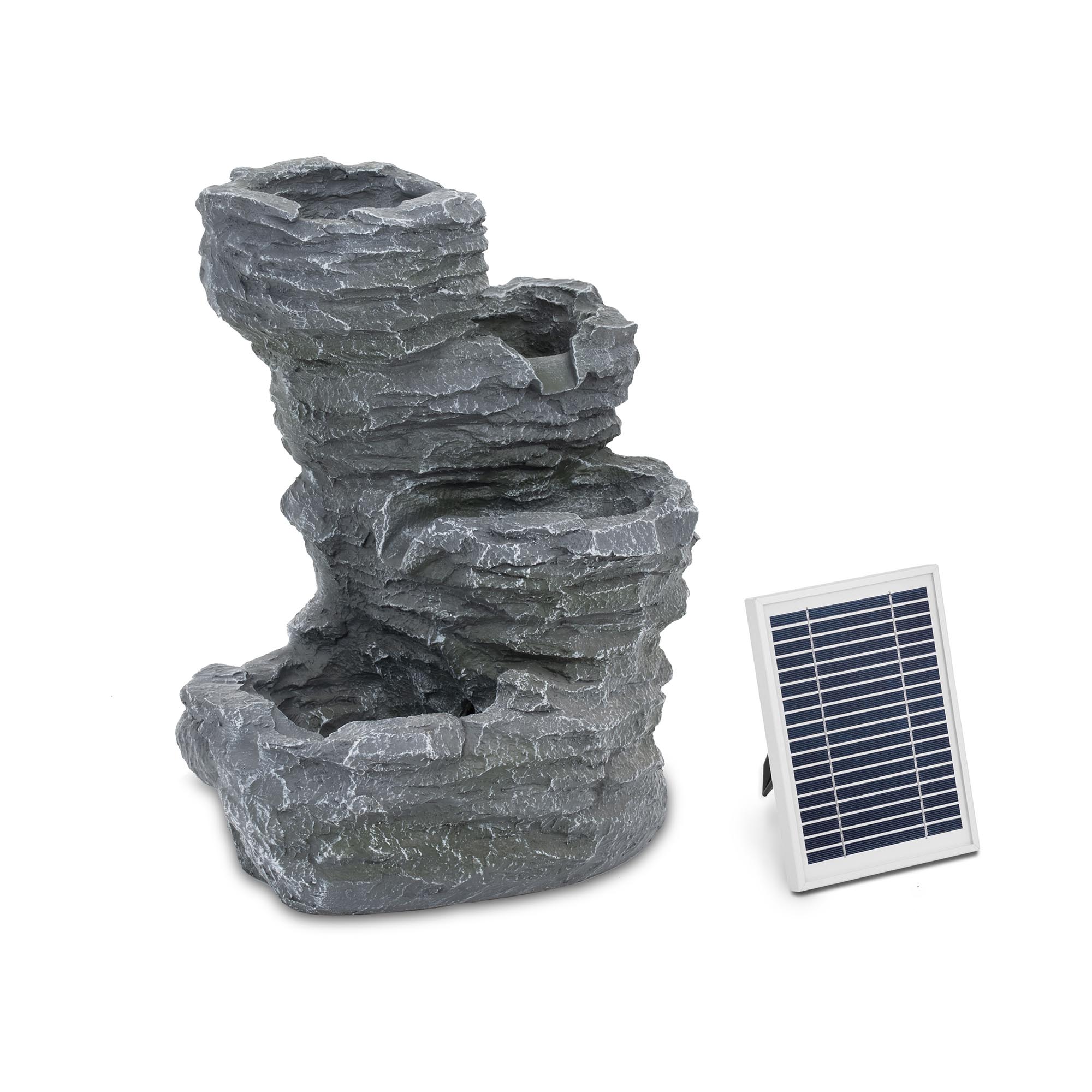 hillvert Solar Gartenbrunnen - Steinkaskade 4 Ebenen - LED-Beleuchtung HT-SF-122